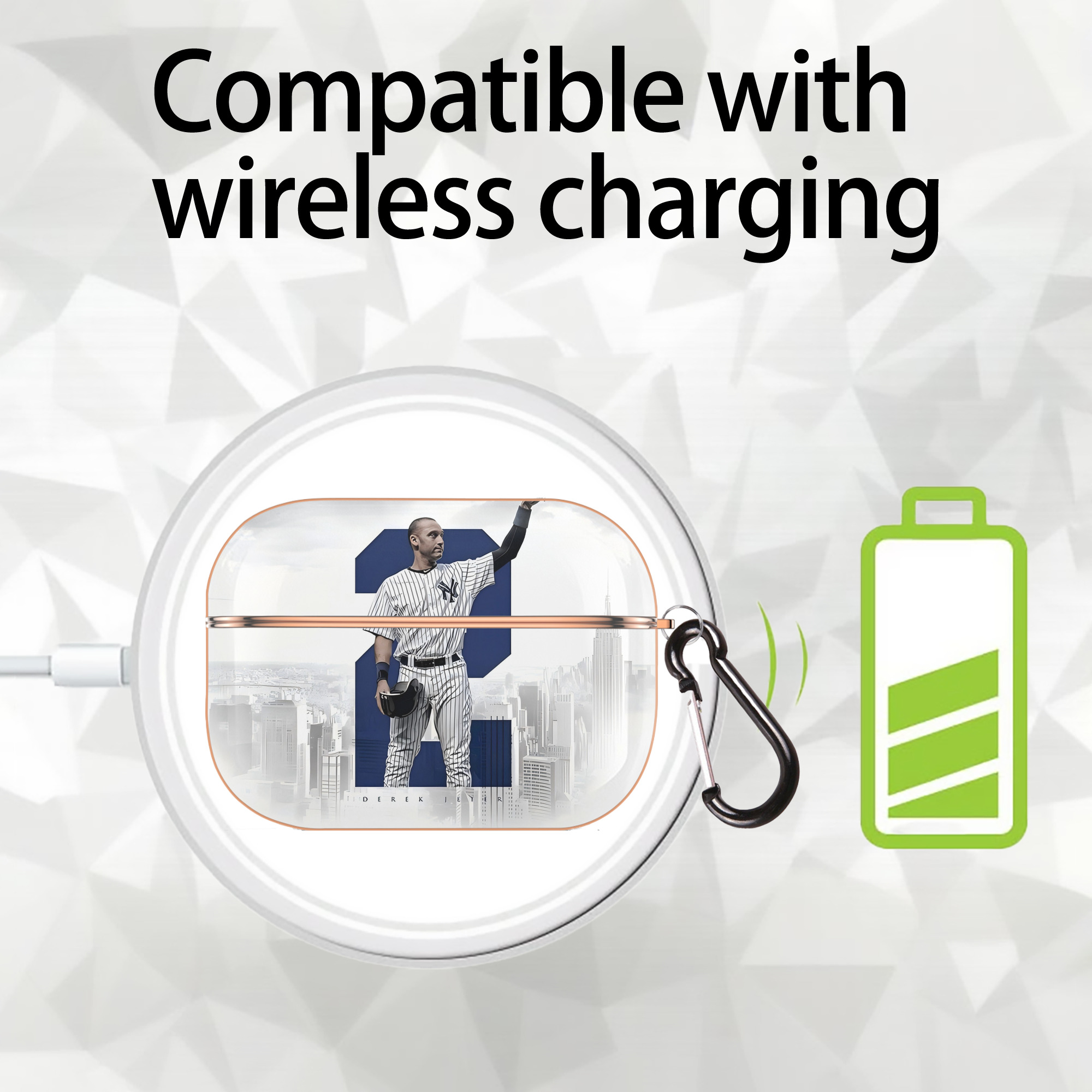 Derek Jeter 68 AirPods Pro Protective Case Rose Gold, Flexible PC Material, Precise Fit, Anti-Slip Cover, Full Protection, Fingerprint Resistant, Washable With Keychain