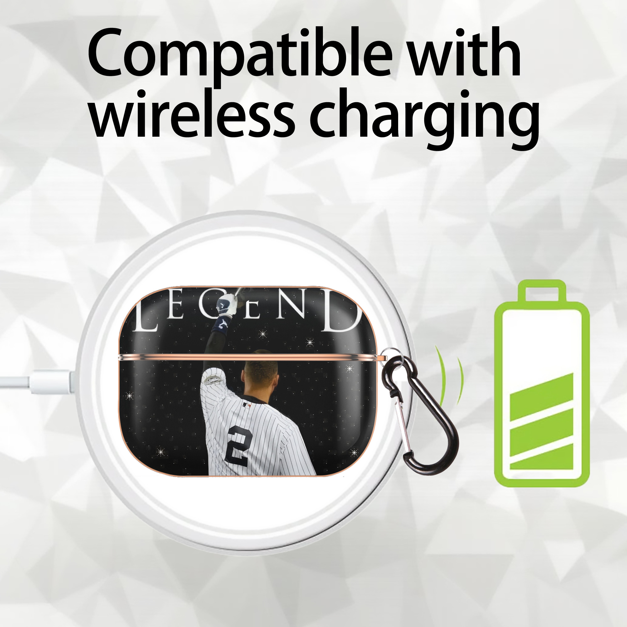 Derek Jeter 73 AirPods Pro Protective Case Rose Gold, Flexible PC Material, Precise Fit, Anti-Slip Cover, Full Protection, Fingerprint Resistant, Washable With Keychain