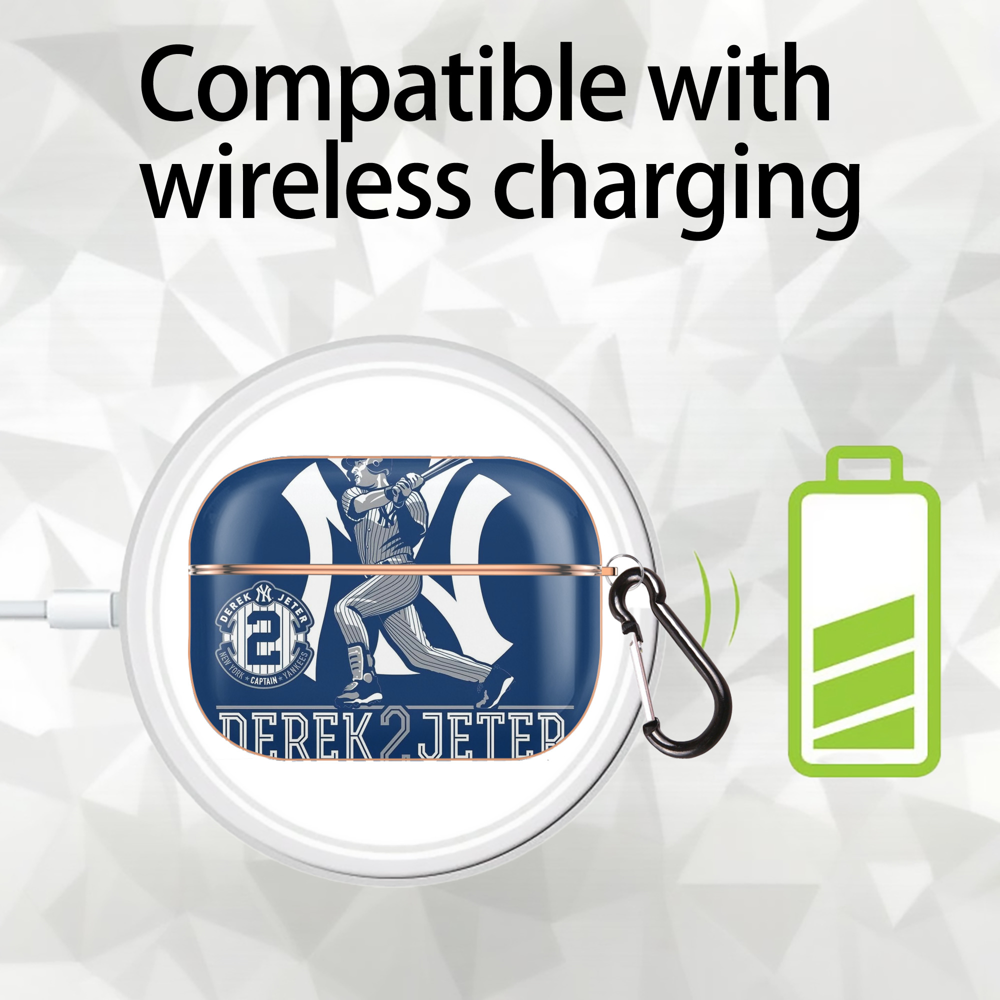 Derek Jeter 104 AirPods Pro Protective Case Rose Gold, Flexible PC Material, Precise Fit, Anti-Slip Cover, Full Protection, Fingerprint Resistant, Washable With Keychain