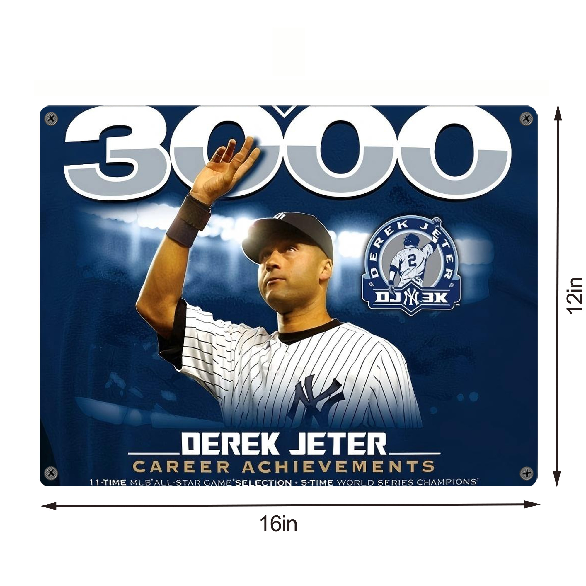 Derek Jeter 24 Vintage Metal Tin Sign 16x12 – Full-Print Iron Wall Decor – Durable, Fade-Resistant – Easy To Hang – Ideal For Home, Bar, Kitchen & Office Decor
