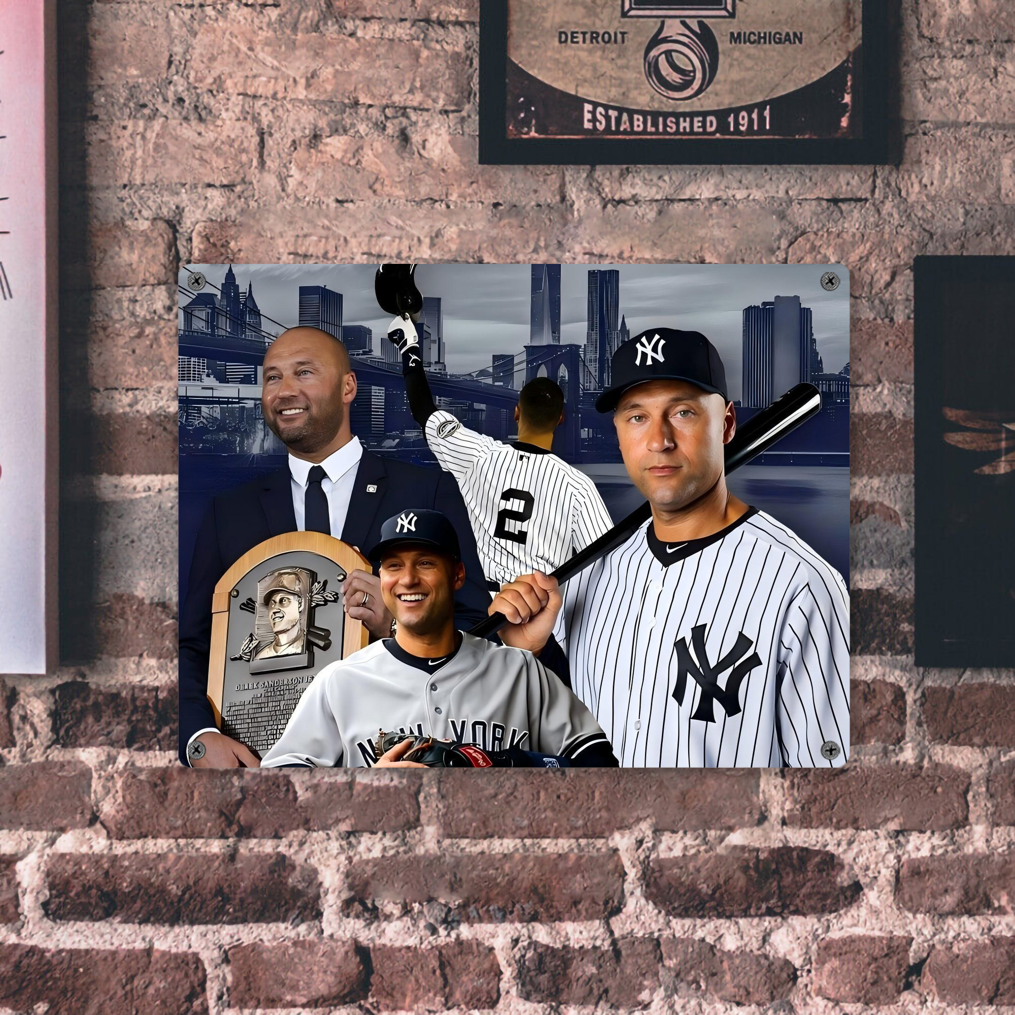 Derek Jeter 49 Vintage Metal Tin Sign 16x12 – Full-Print Iron Wall Decor – Durable, Fade-Resistant – Easy To Hang – Ideal For Home, Bar, Kitchen & Office Decor