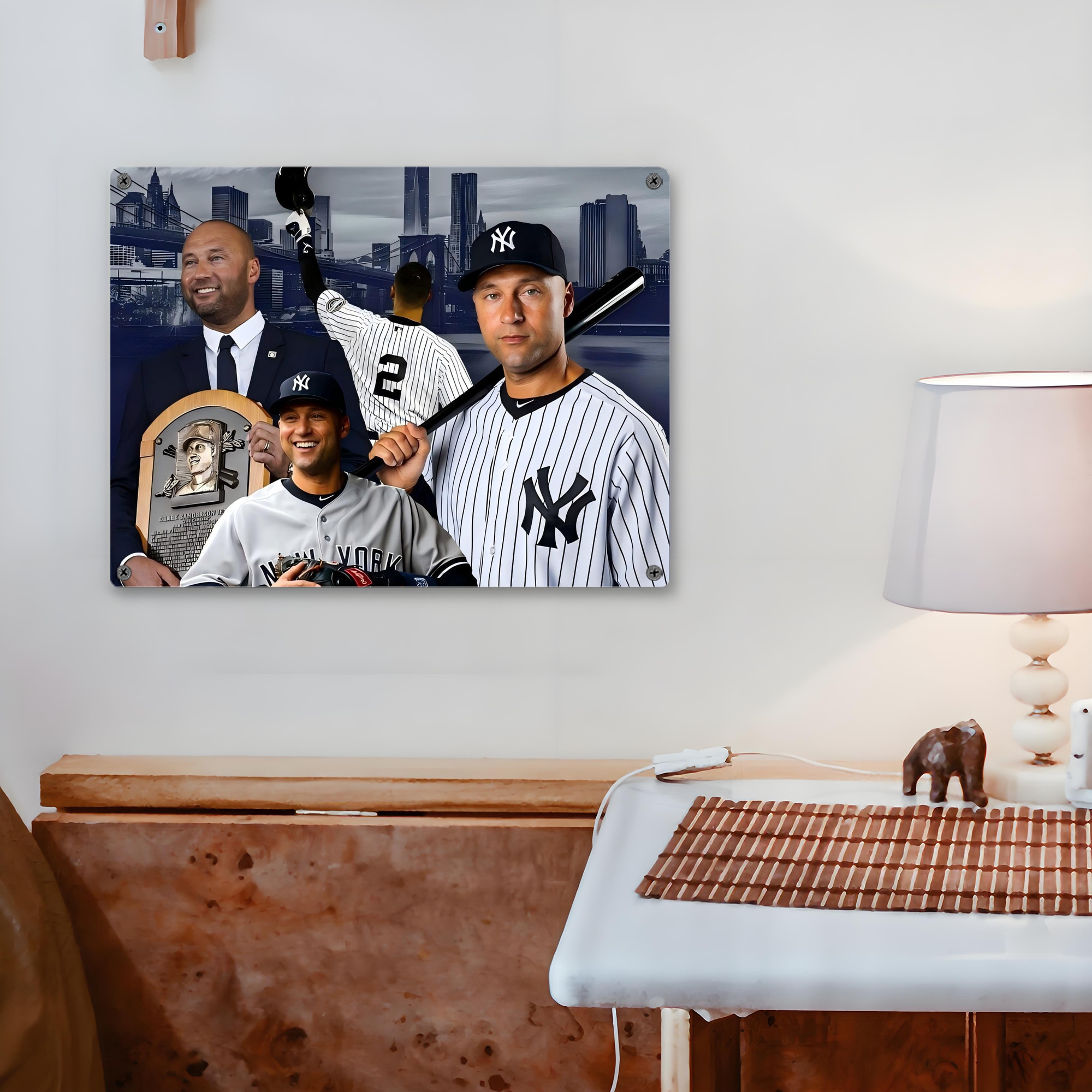 Derek Jeter 49 Vintage Metal Tin Sign 16x12 – Full-Print Iron Wall Decor – Durable, Fade-Resistant – Easy To Hang – Ideal For Home, Bar, Kitchen & Office Decor