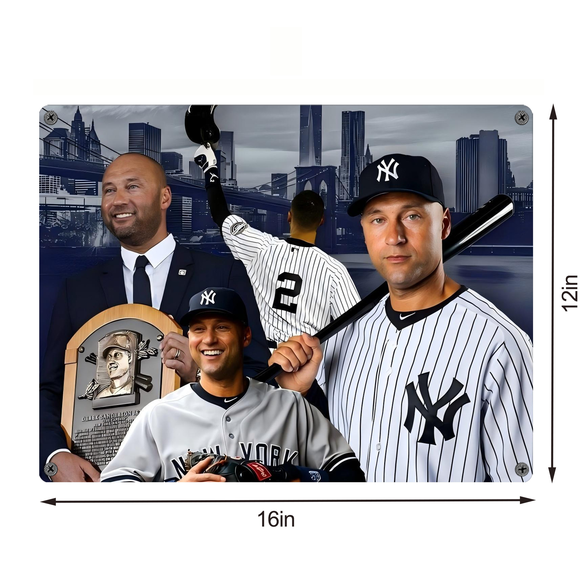 Derek Jeter 49 Vintage Metal Tin Sign 16x12 – Full-Print Iron Wall Decor – Durable, Fade-Resistant – Easy To Hang – Ideal For Home, Bar, Kitchen & Office Decor