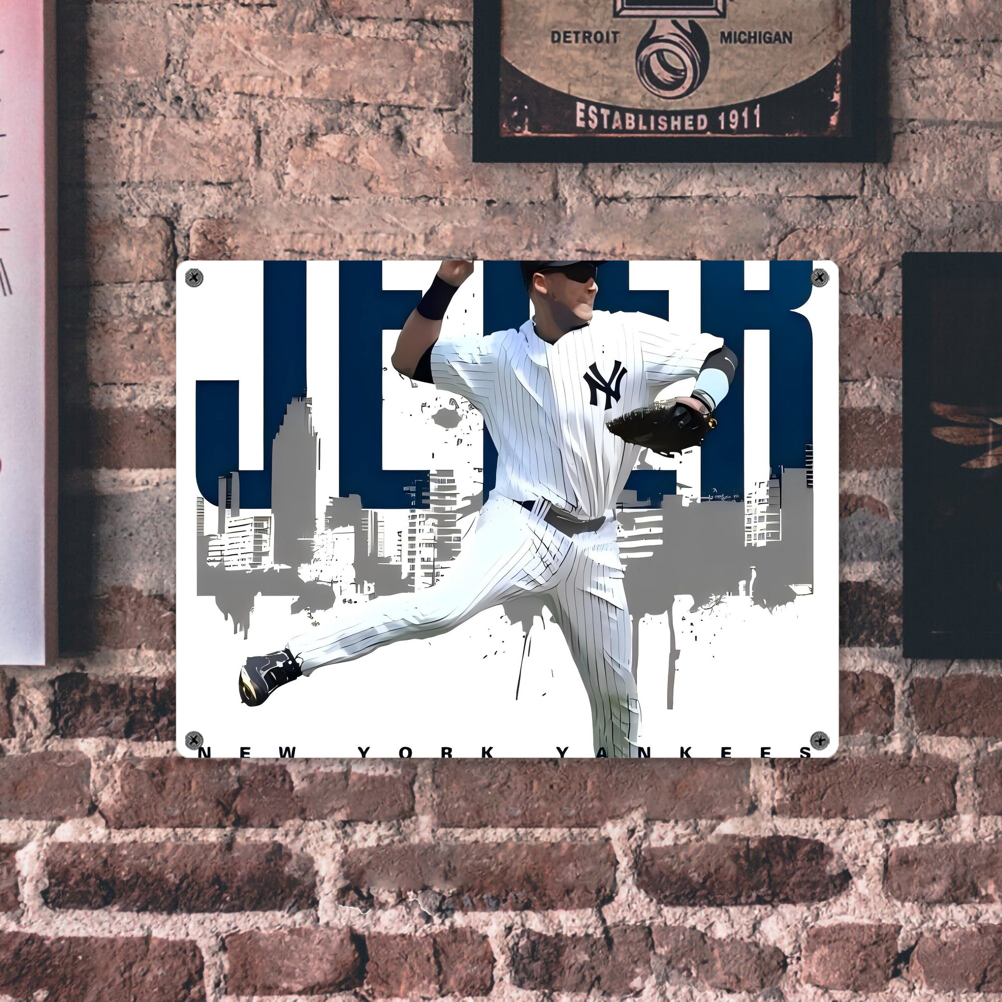 Derek Jeter 57 Vintage Metal Tin Sign 16x12 – Full-Print Iron Wall Decor – Durable, Fade-Resistant – Easy To Hang – Ideal For Home, Bar, Kitchen & Office Decor