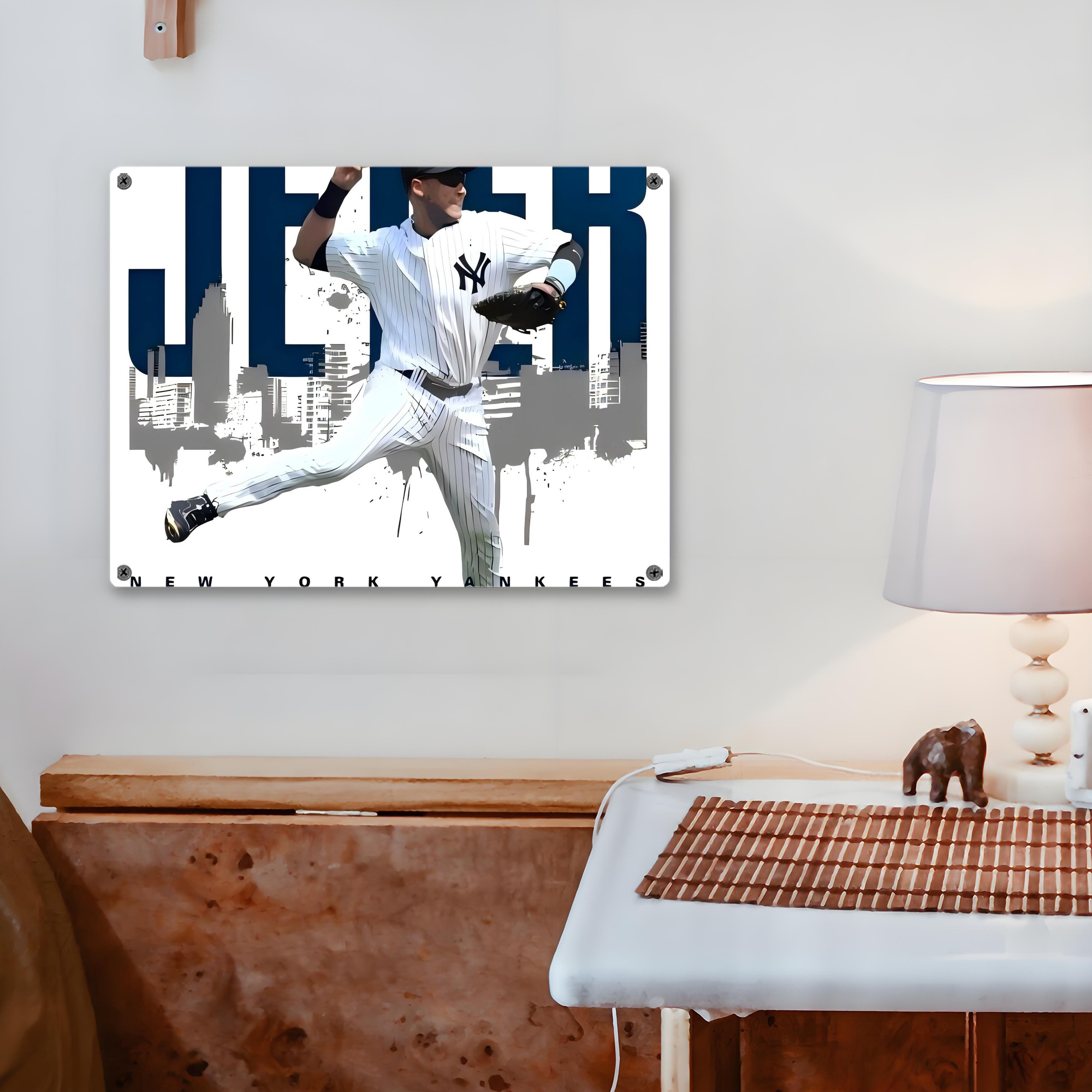 Derek Jeter 57 Vintage Metal Tin Sign 16x12 – Full-Print Iron Wall Decor – Durable, Fade-Resistant – Easy To Hang – Ideal For Home, Bar, Kitchen & Office Decor