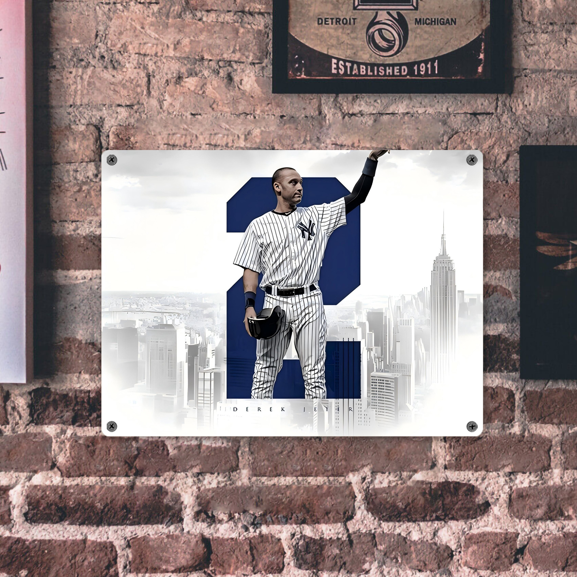 Derek Jeter 68 Vintage Metal Tin Sign 16x12 – Full-Print Iron Wall Decor – Durable, Fade-Resistant – Easy To Hang – Ideal For Home, Bar, Kitchen & Office Decor