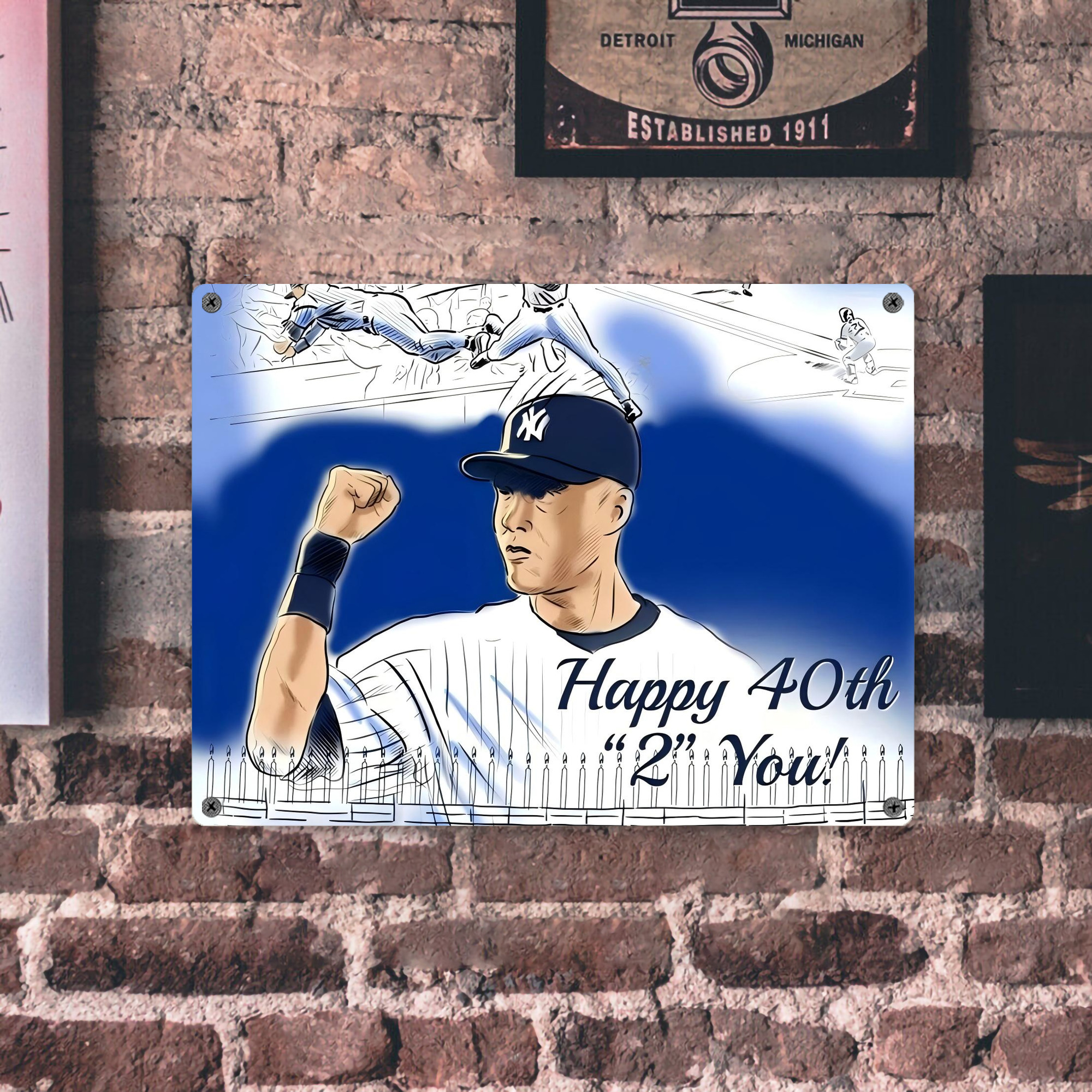 Derek Jeter 69 Vintage Metal Tin Sign 16x12 – Full-Print Iron Wall Decor – Durable, Fade-Resistant – Easy To Hang – Ideal For Home, Bar, Kitchen & Office Decor