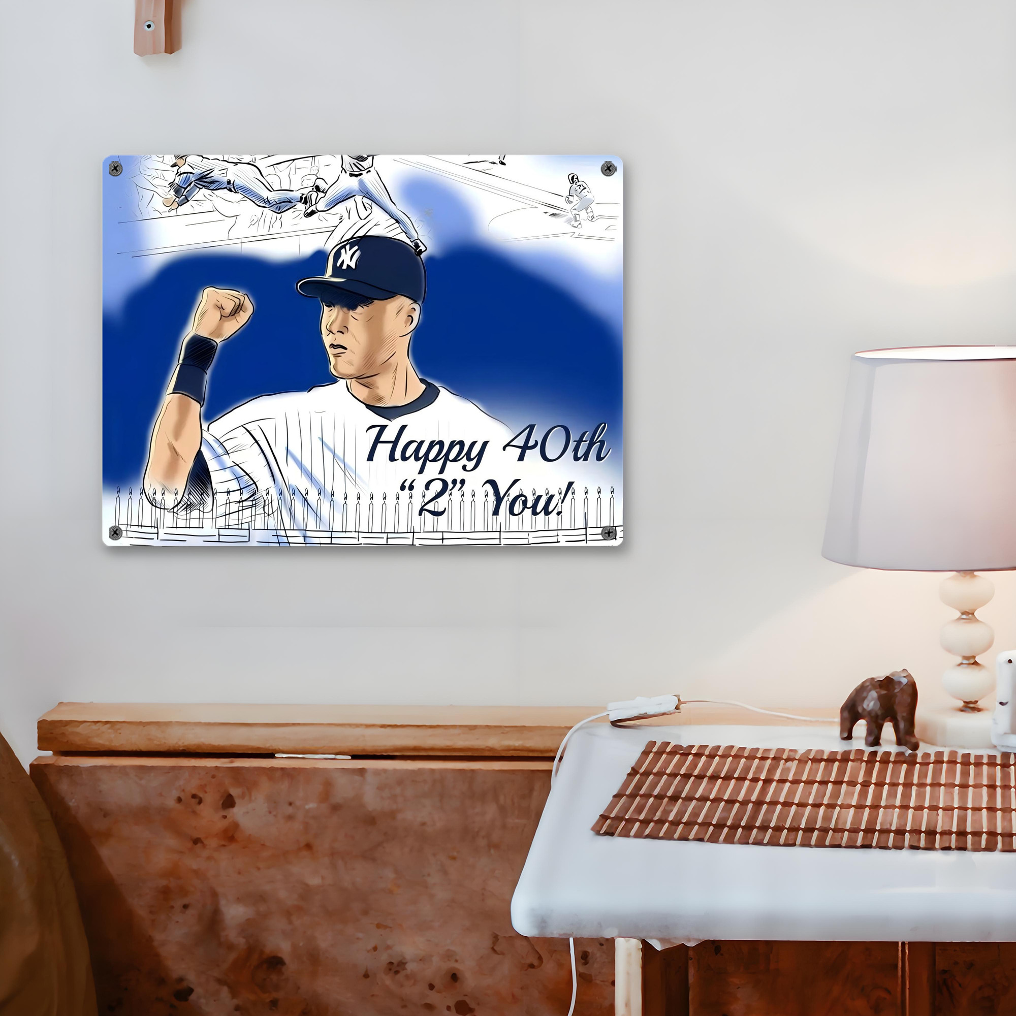 Derek Jeter 69 Vintage Metal Tin Sign 16x12 – Full-Print Iron Wall Decor – Durable, Fade-Resistant – Easy To Hang – Ideal For Home, Bar, Kitchen & Office Decor