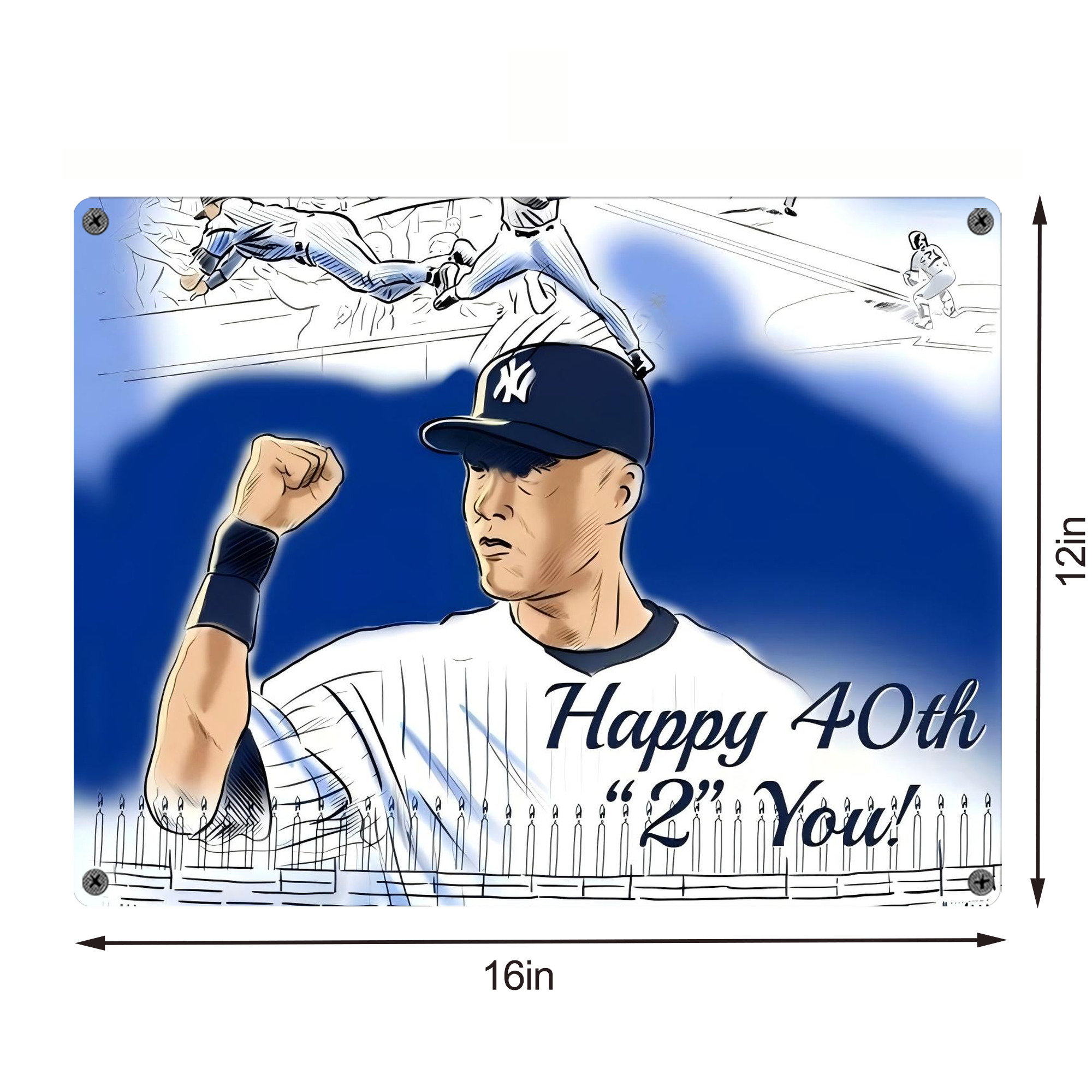 Derek Jeter 69 Vintage Metal Tin Sign 16x12 – Full-Print Iron Wall Decor – Durable, Fade-Resistant – Easy To Hang – Ideal For Home, Bar, Kitchen & Office Decor