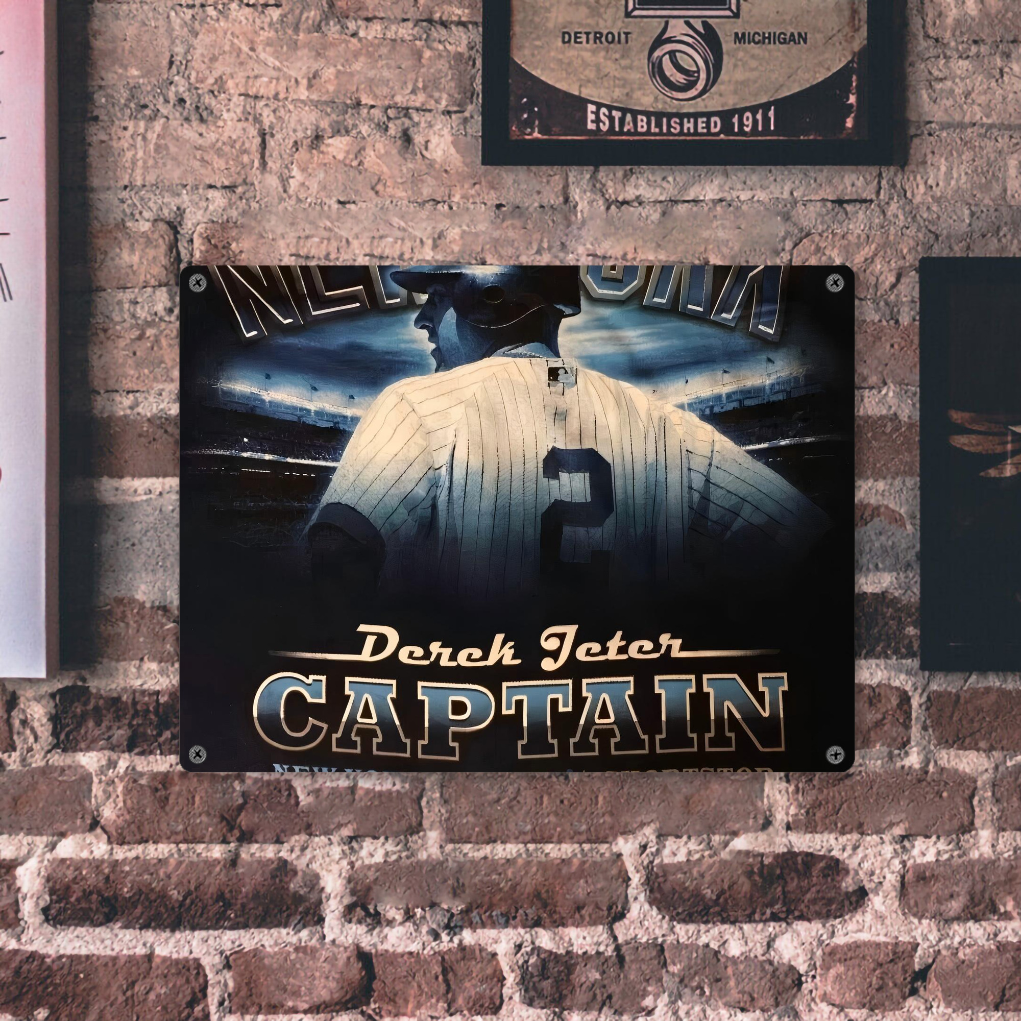 Derek Jeter 74 Vintage Metal Tin Sign 16x12 – Full-Print Iron Wall Decor – Durable, Fade-Resistant – Easy To Hang – Ideal For Home, Bar, Kitchen & Office Decor