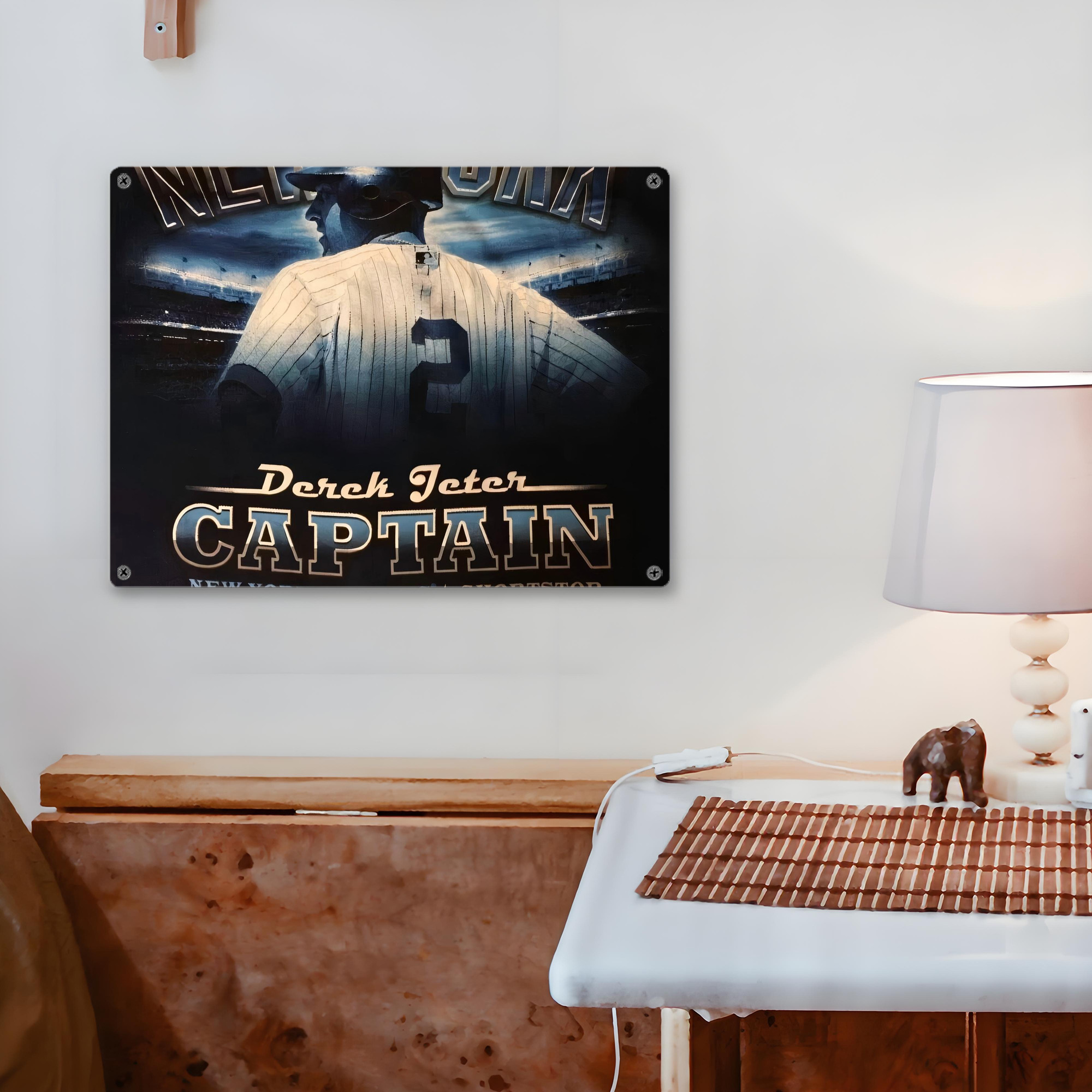 Derek Jeter 74 Vintage Metal Tin Sign 16x12 – Full-Print Iron Wall Decor – Durable, Fade-Resistant – Easy To Hang – Ideal For Home, Bar, Kitchen & Office Decor