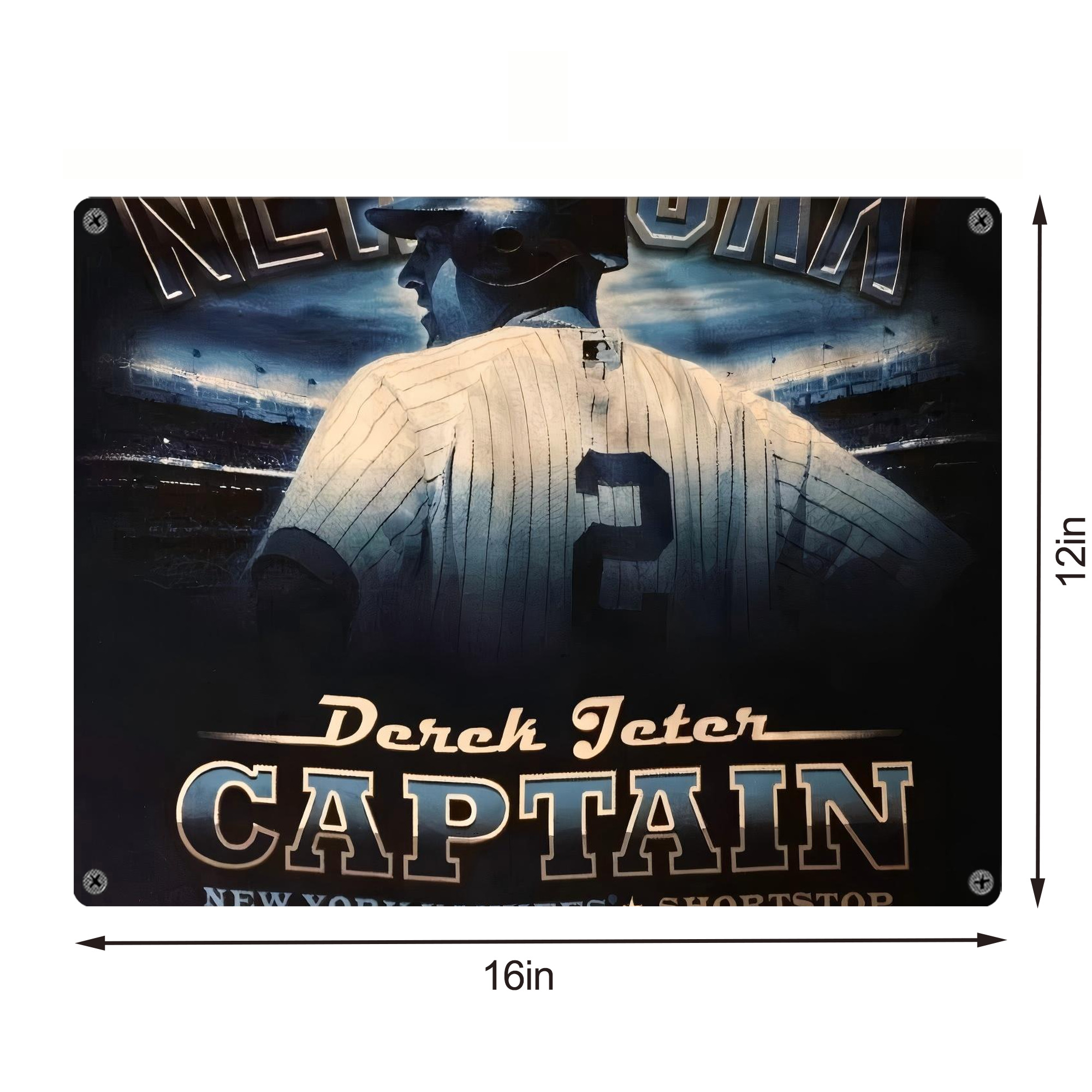 Derek Jeter 74 Vintage Metal Tin Sign 16x12 – Full-Print Iron Wall Decor – Durable, Fade-Resistant – Easy To Hang – Ideal For Home, Bar, Kitchen & Office Decor