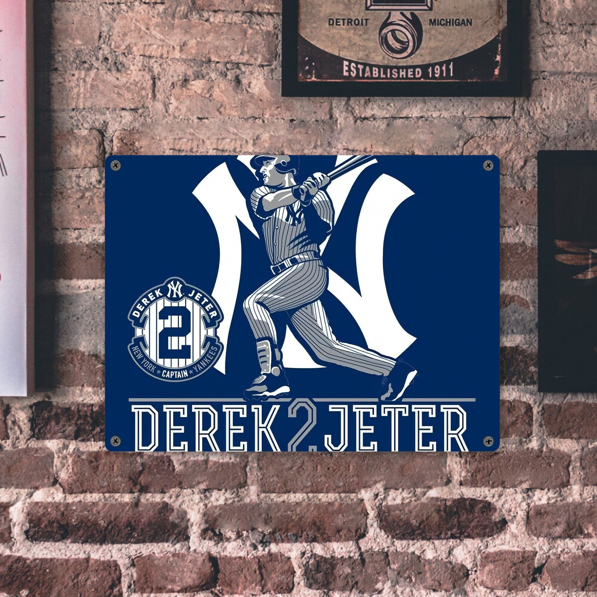 Derek Jeter 104 Vintage Metal Tin Sign 16x12 – Full-Print Iron Wall Decor – Durable, Fade-Resistant – Easy To Hang – Ideal For Home, Bar, Kitchen & Office Decor