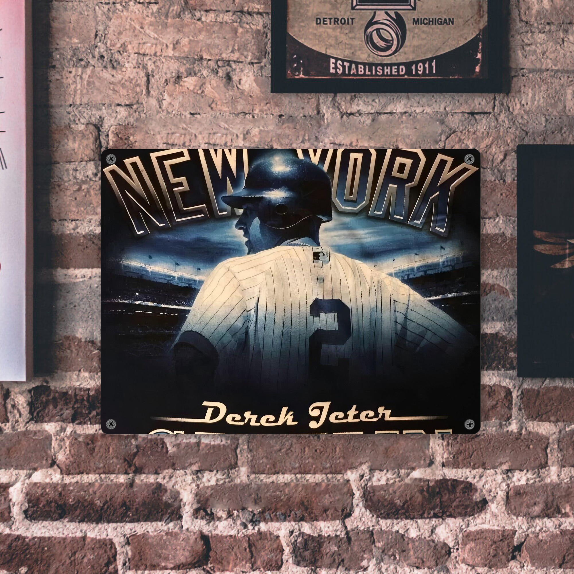 Derek Jeter 114 Vintage Metal Tin Sign 16x12 – Full-Print Iron Wall Decor – Durable, Fade-Resistant – Easy To Hang – Ideal For Home, Bar, Kitchen & Office Decor