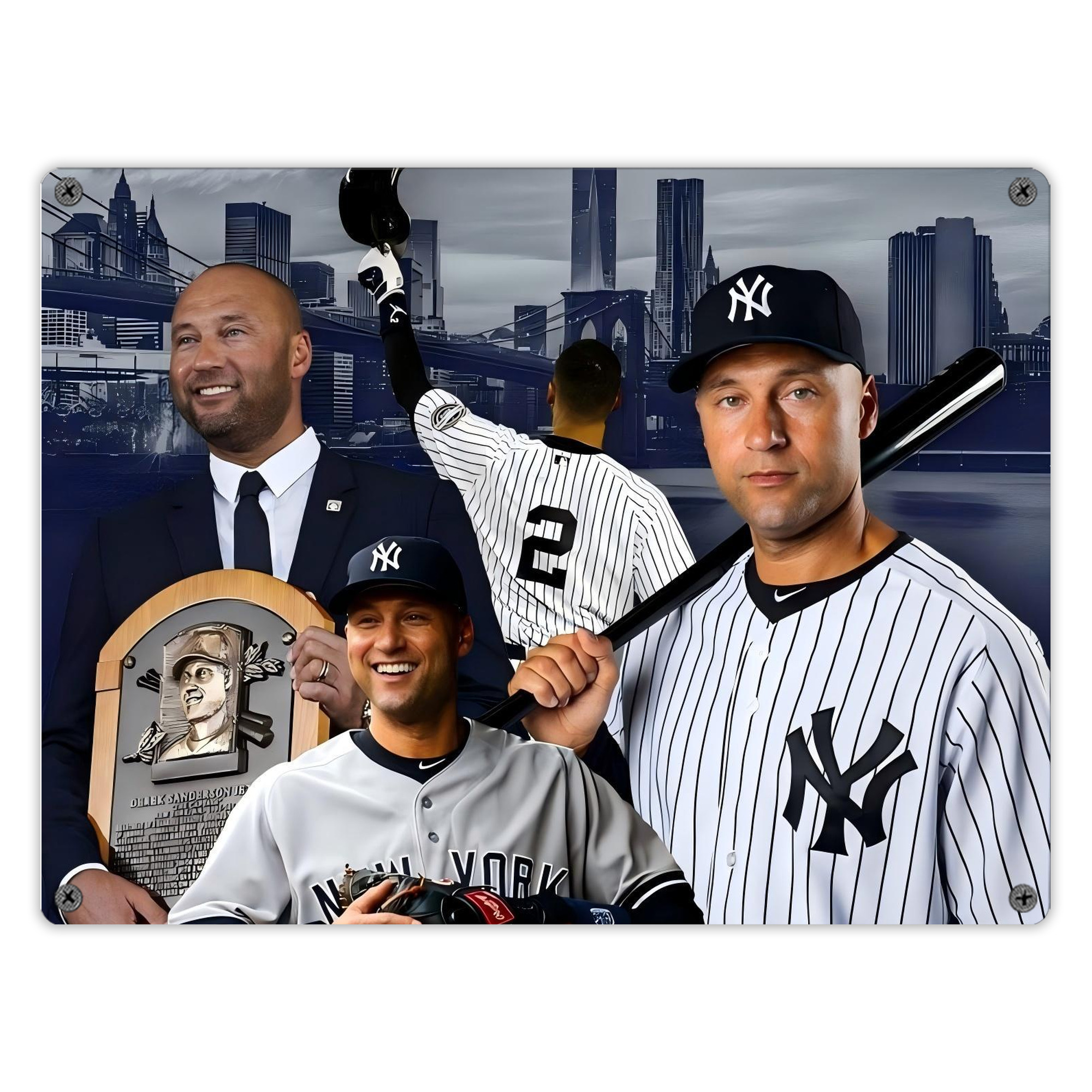 Derek Jeter 49 Vintage Metal Tin Sign 16x12 – Full-Print Iron Wall Decor – Durable, Fade-Resistant – Easy To Hang – Ideal For Home, Bar, Kitchen & Office Decor
