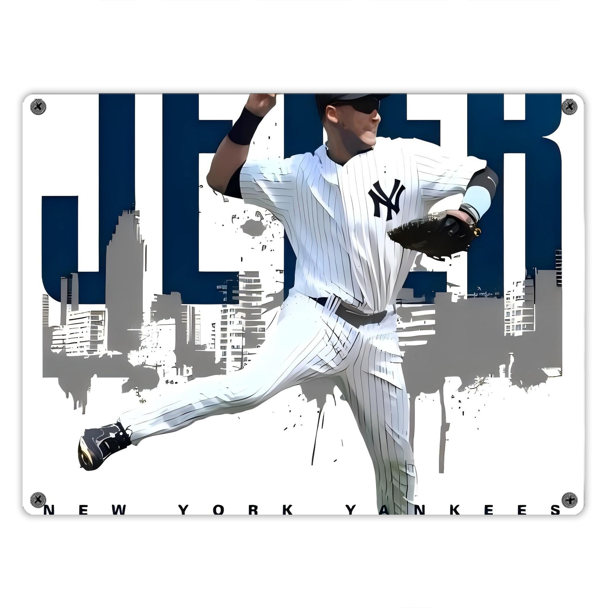 Derek Jeter 57 Vintage Metal Tin Sign 16x12 – Full-Print Iron Wall Decor – Durable, Fade-Resistant – Easy To Hang – Ideal For Home, Bar, Kitchen & Office Decor