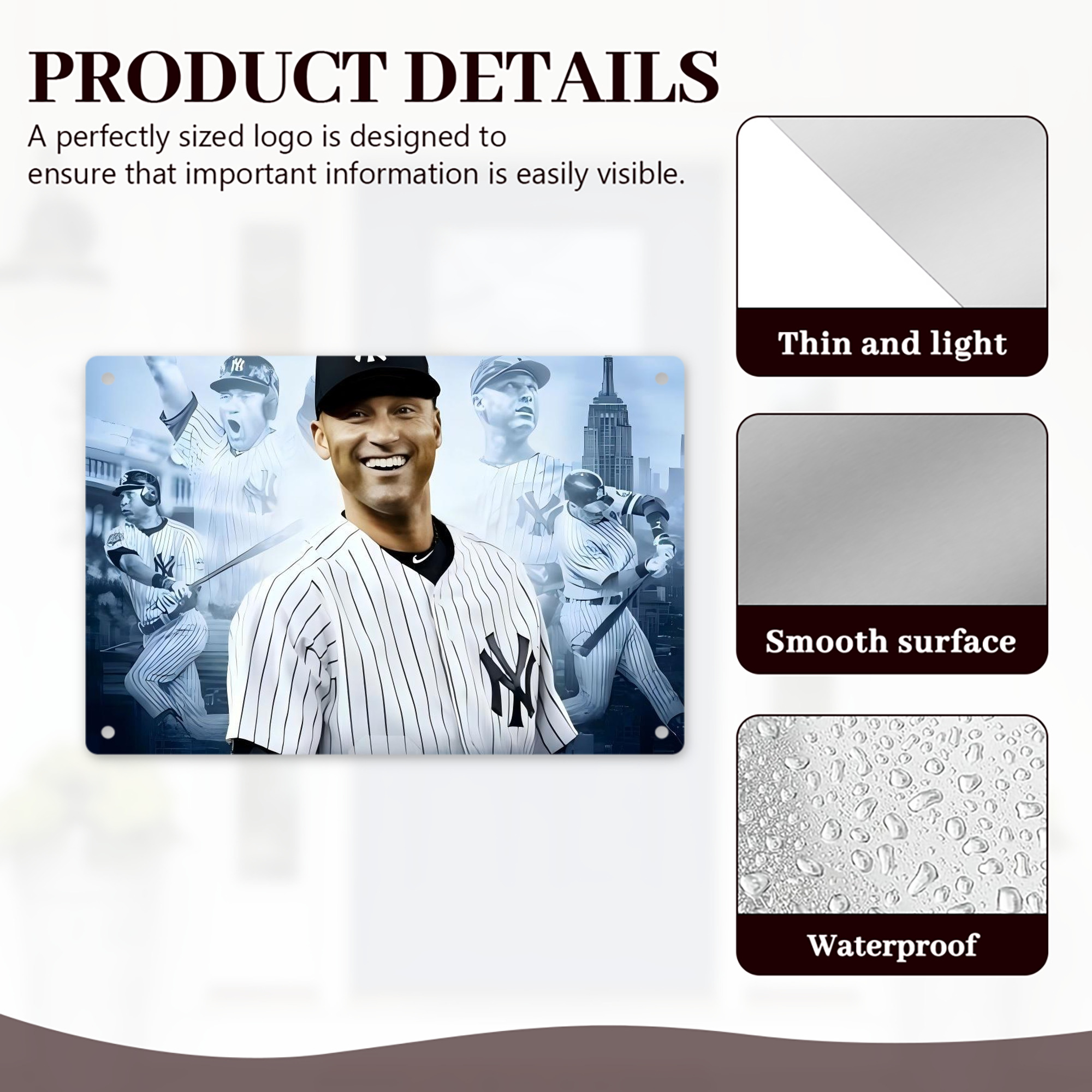 Derek Jeter 21 Decorative Aluminum Plaque – Horizontal Design – Durable, Stylish, Easy To Install – Ideal For Home, Office, Bar, And More