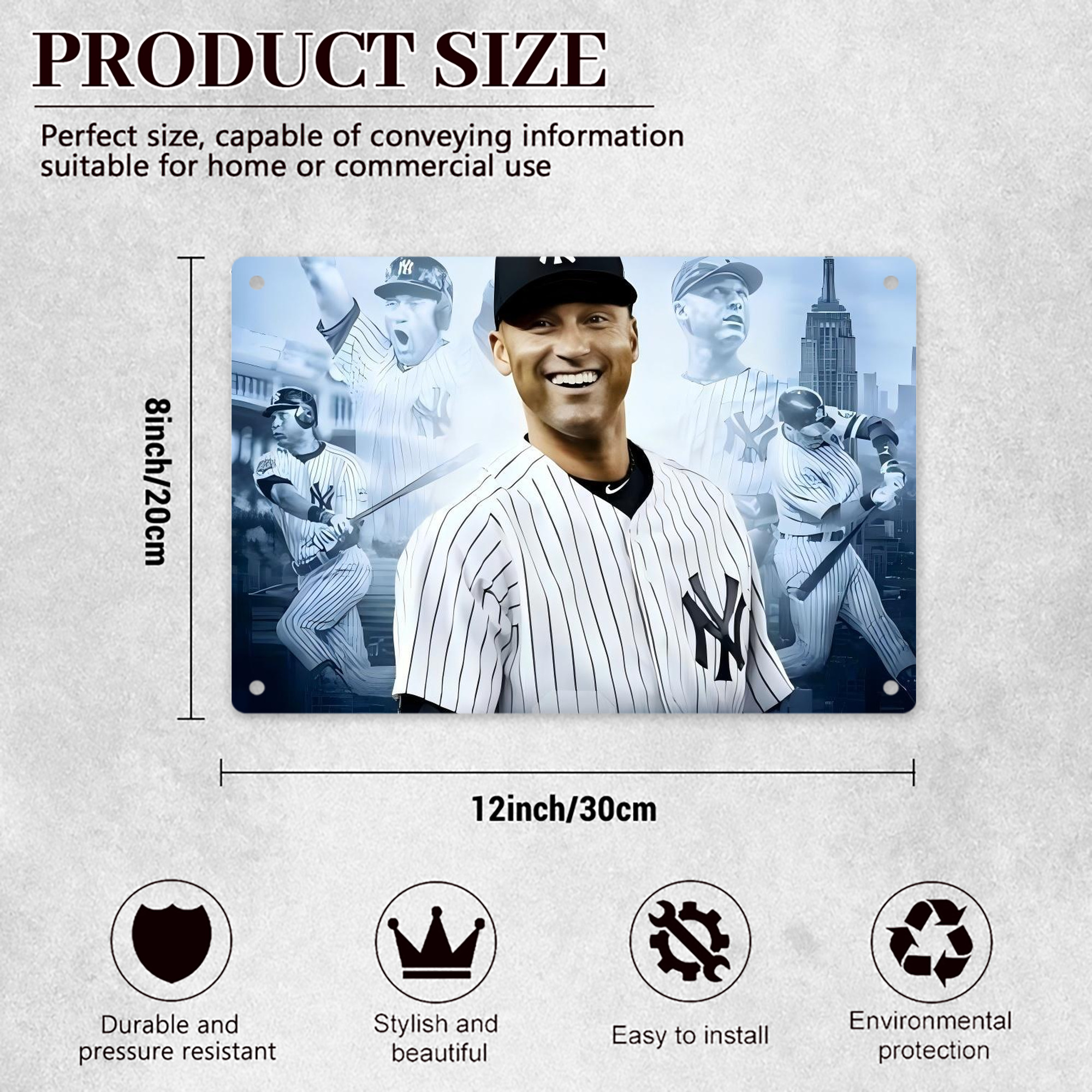 Derek Jeter 21 Decorative Aluminum Plaque – Horizontal Design – Durable, Stylish, Easy To Install – Ideal For Home, Office, Bar, And More