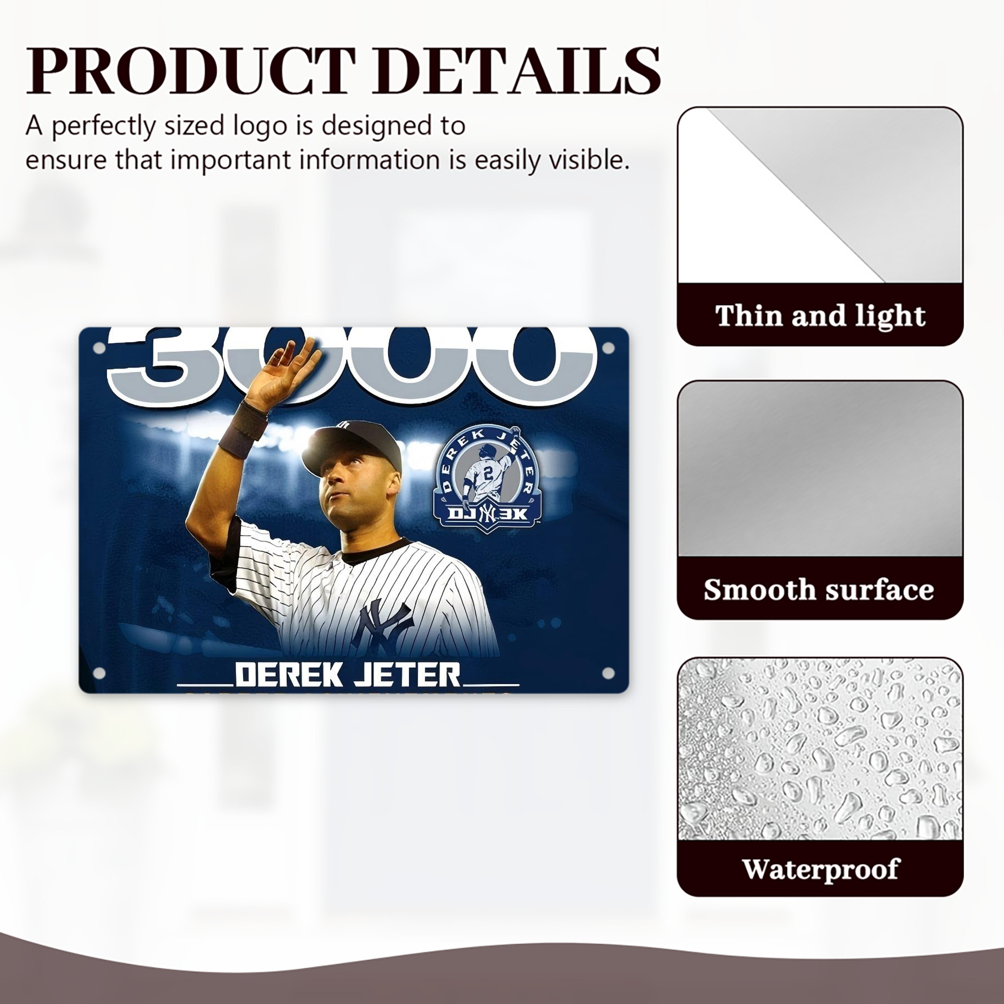 Derek Jeter 24 Decorative Aluminum Plaque – Horizontal Design – Durable, Stylish, Easy To Install – Ideal For Home, Office, Bar, And More