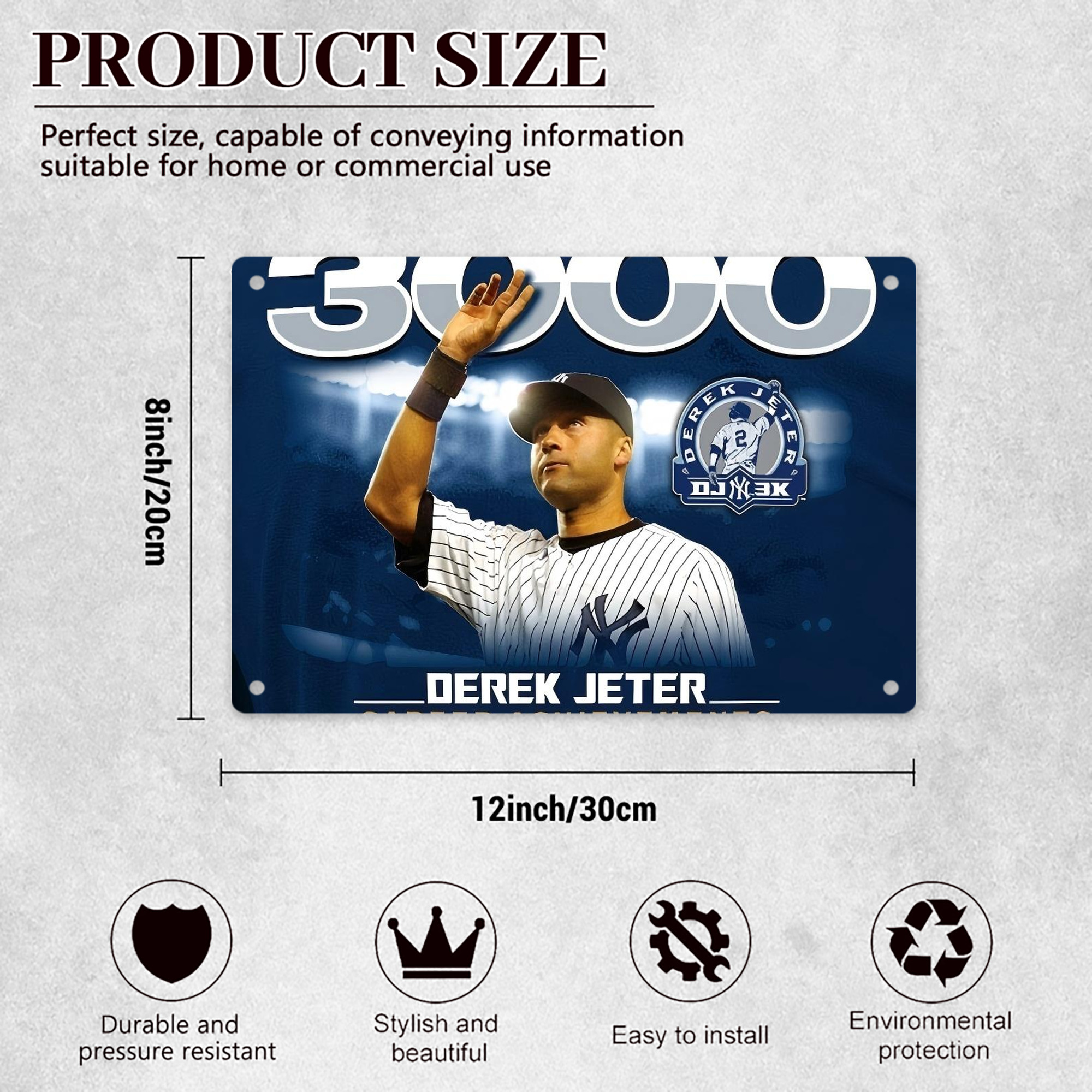 Derek Jeter 24 Decorative Aluminum Plaque – Horizontal Design – Durable, Stylish, Easy To Install – Ideal For Home, Office, Bar, And More