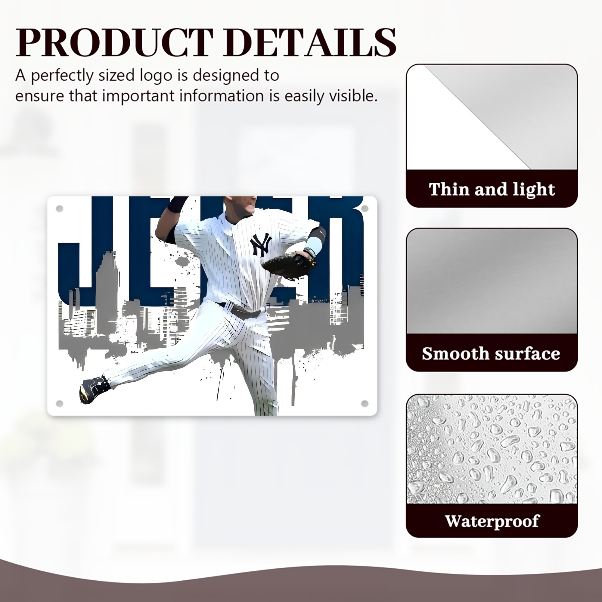Derek Jeter 57 Decorative Aluminum Plaque – Horizontal Design – Durable, Stylish, Easy To Install – Ideal For Home, Office, Bar, And More