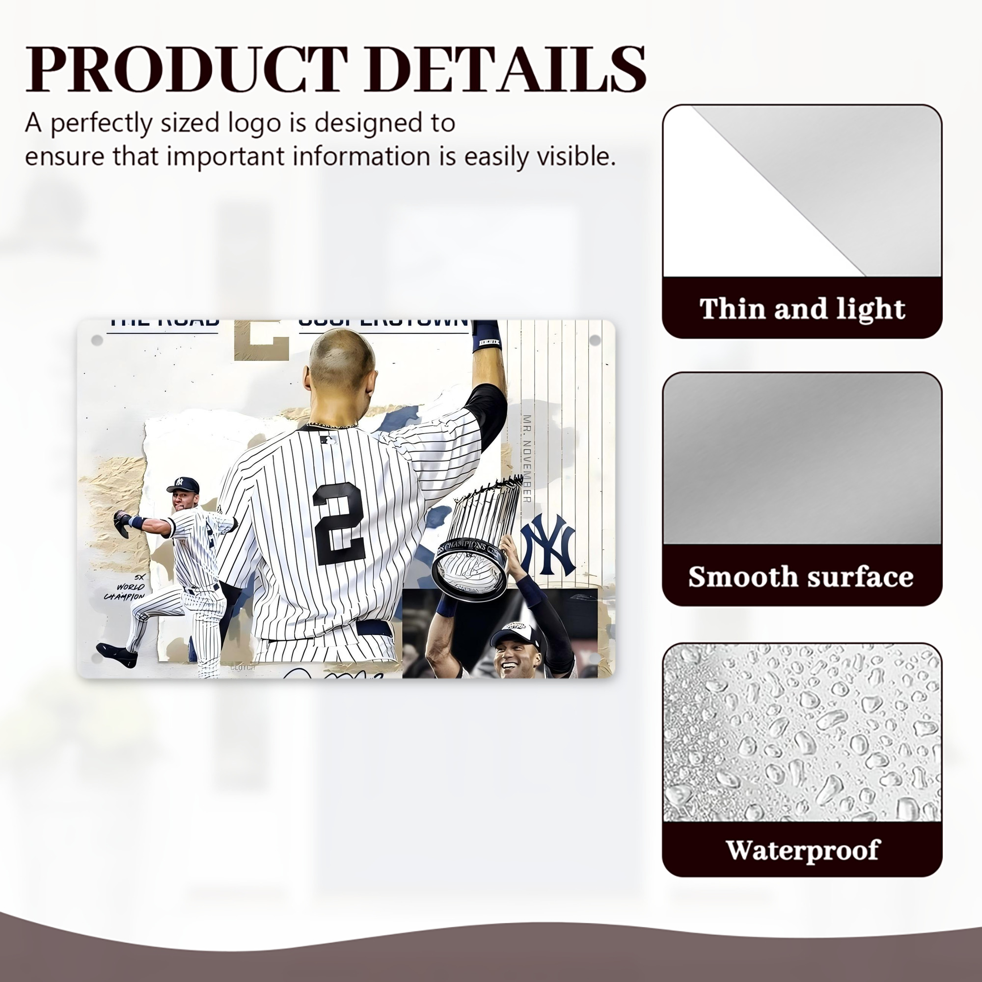 Derek Jeter 58 Decorative Aluminum Plaque – Horizontal Design – Durable, Stylish, Easy To Install – Ideal For Home, Office, Bar, And More