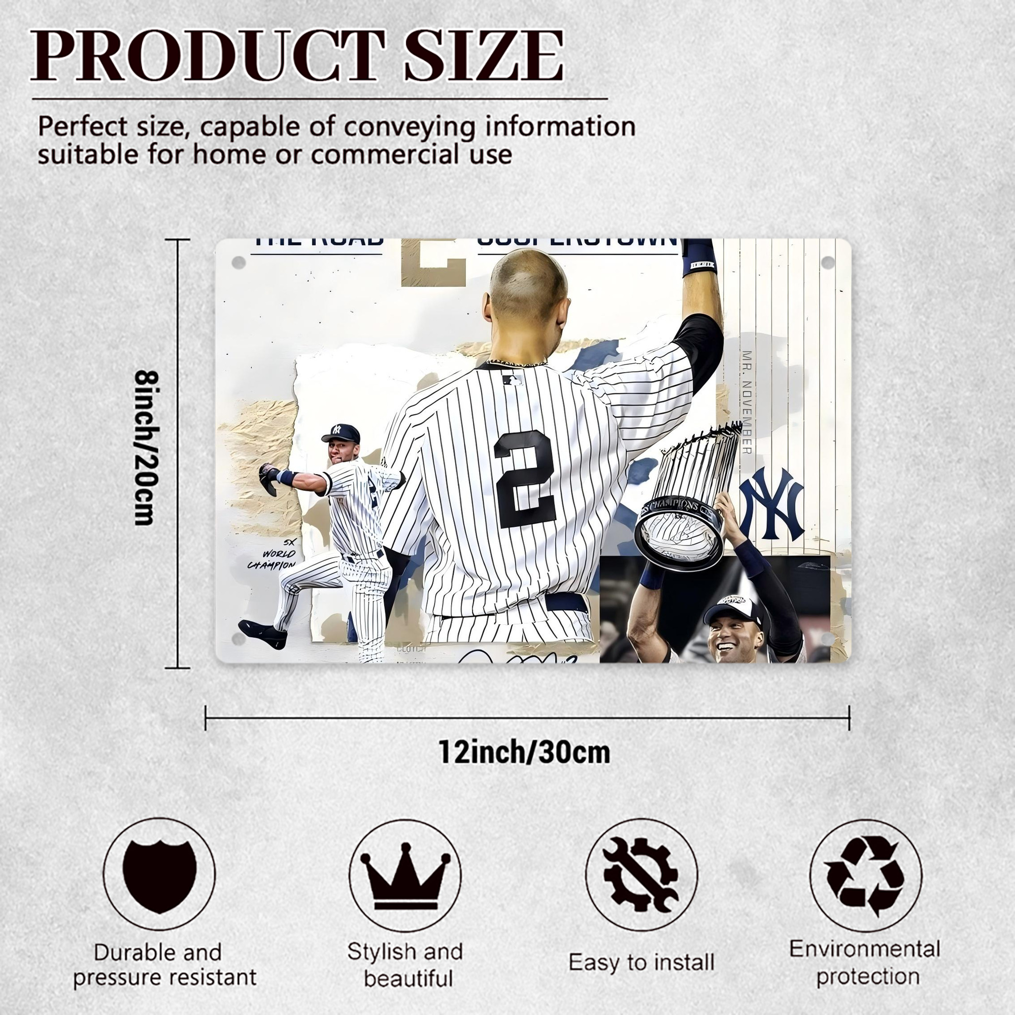 Derek Jeter 58 Decorative Aluminum Plaque – Horizontal Design – Durable, Stylish, Easy To Install – Ideal For Home, Office, Bar, And More