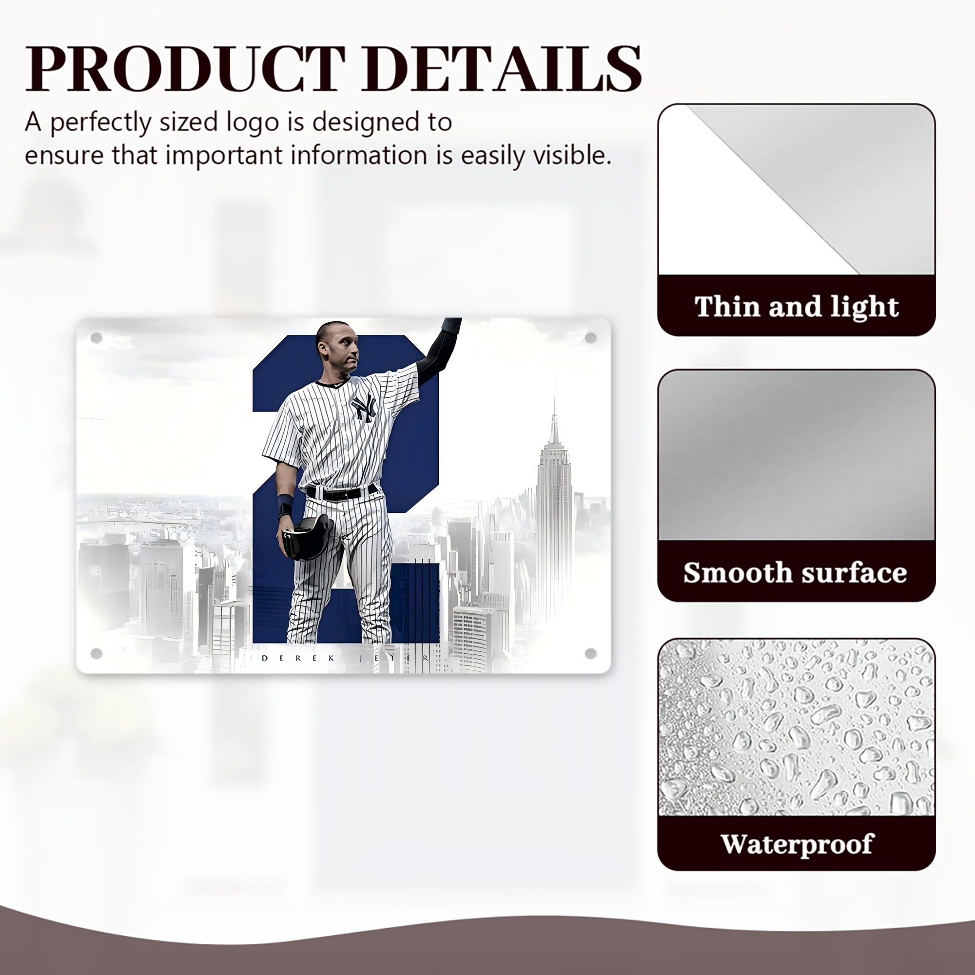 Derek Jeter 68 Decorative Aluminum Plaque – Horizontal Design – Durable, Stylish, Easy To Install – Ideal For Home, Office, Bar, And More