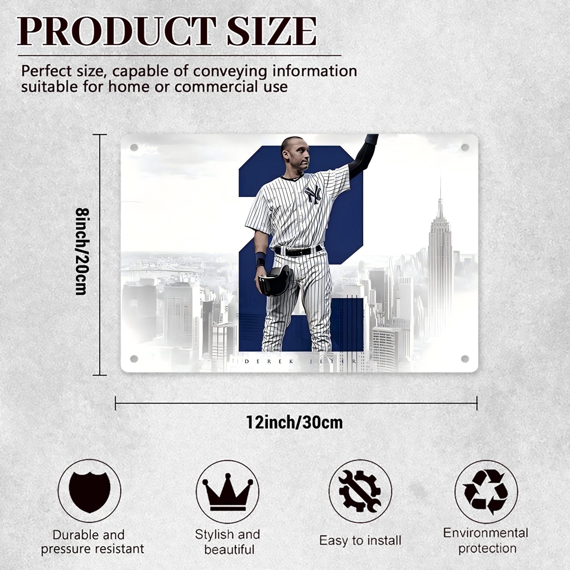Derek Jeter 68 Decorative Aluminum Plaque – Horizontal Design – Durable, Stylish, Easy To Install – Ideal For Home, Office, Bar, And More