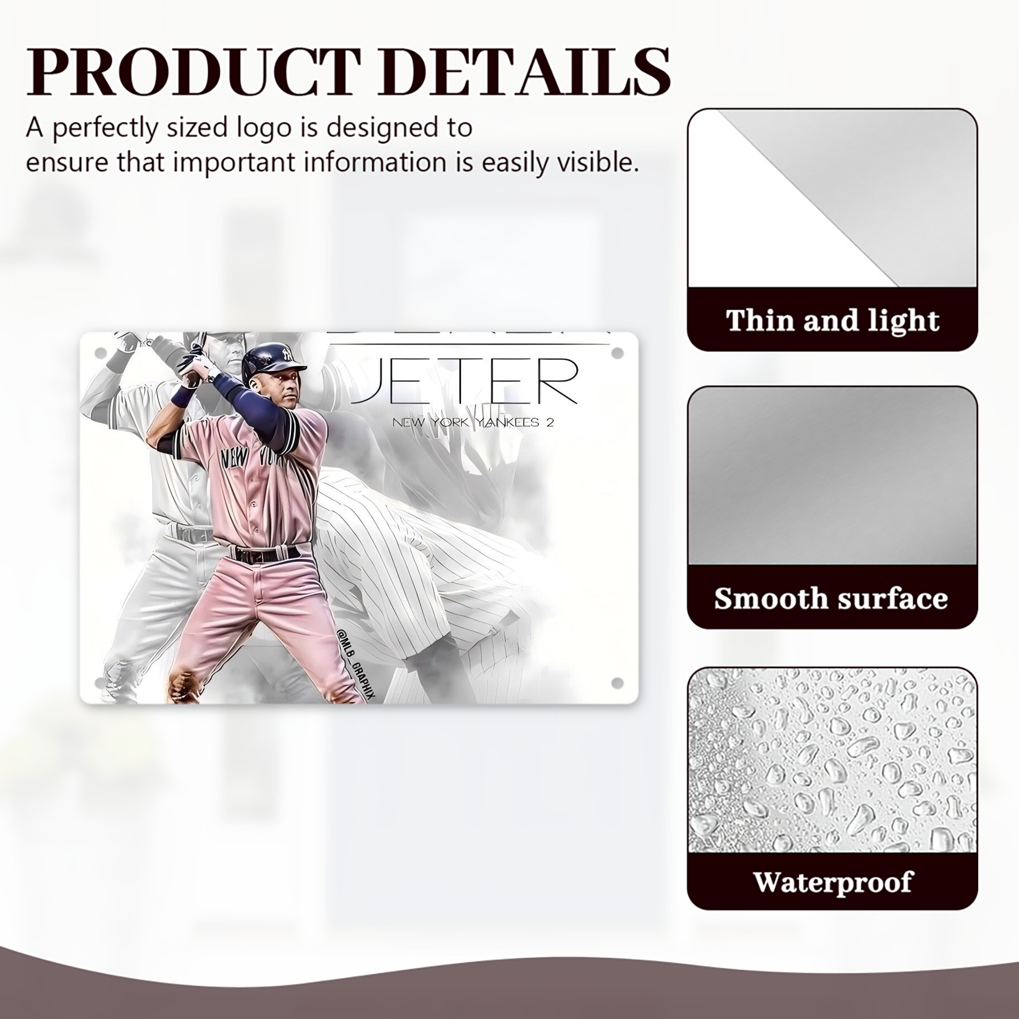 Derek Jeter 72 Decorative Aluminum Plaque – Horizontal Design – Durable, Stylish, Easy To Install – Ideal For Home, Office, Bar, And More