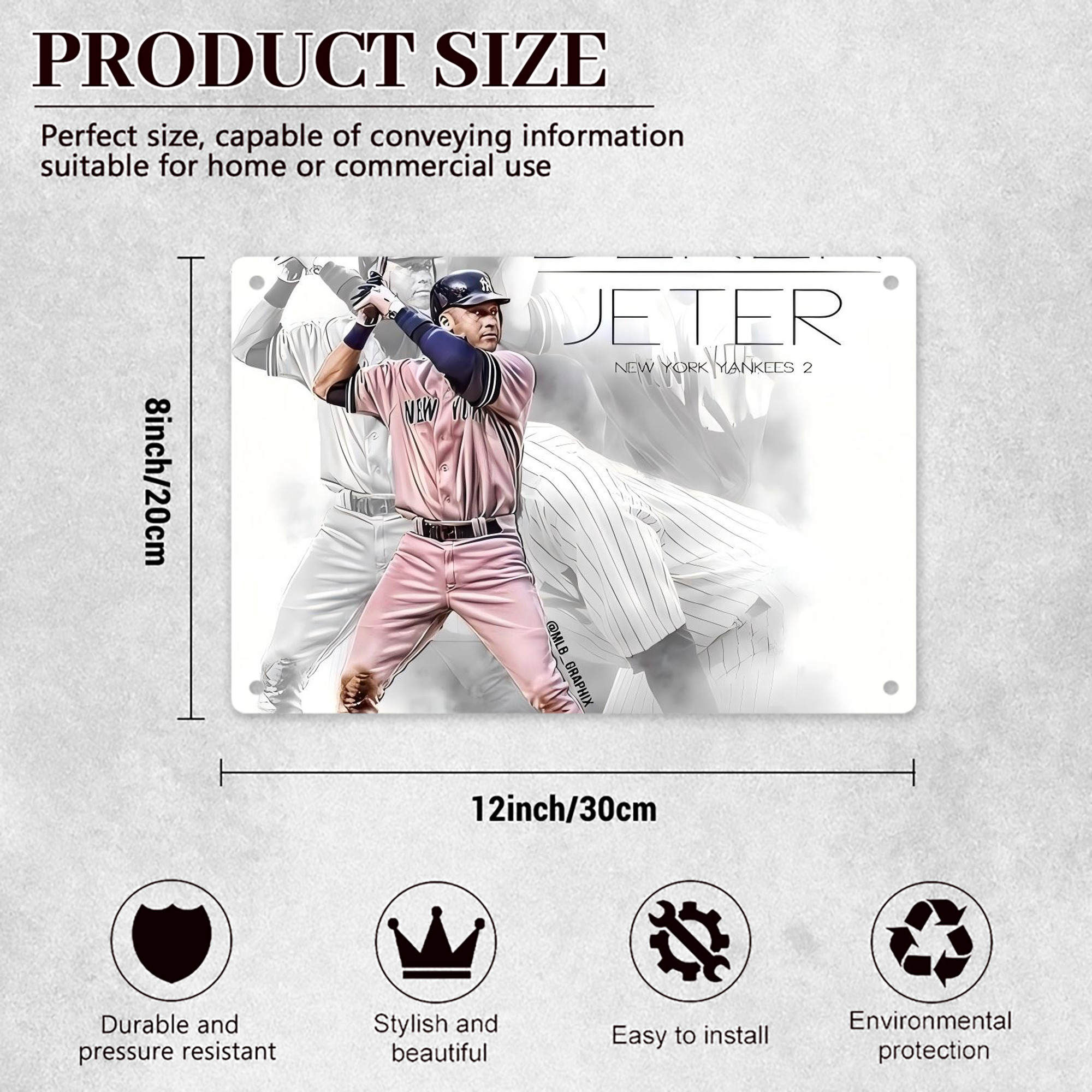 Derek Jeter 72 Decorative Aluminum Plaque – Horizontal Design – Durable, Stylish, Easy To Install – Ideal For Home, Office, Bar, And More