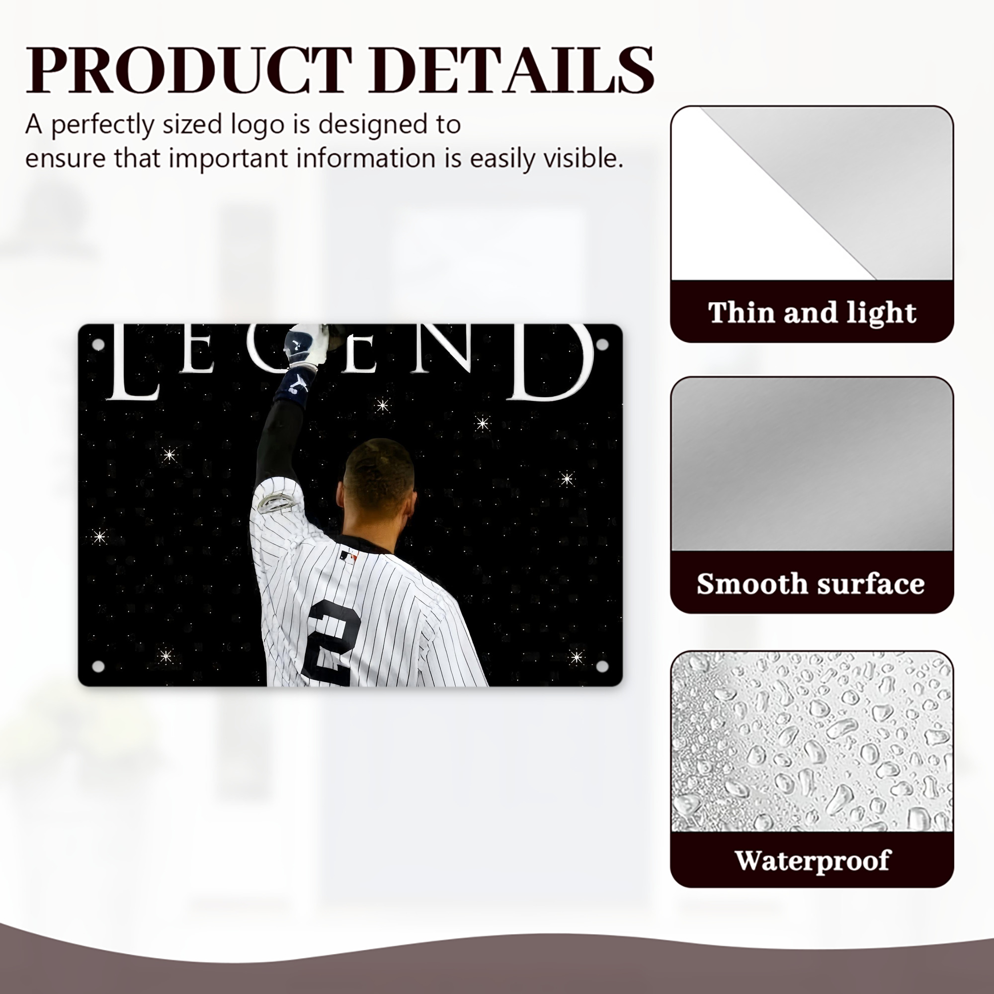 Derek Jeter 73 Decorative Aluminum Plaque – Horizontal Design – Durable, Stylish, Easy To Install – Ideal For Home, Office, Bar, And More