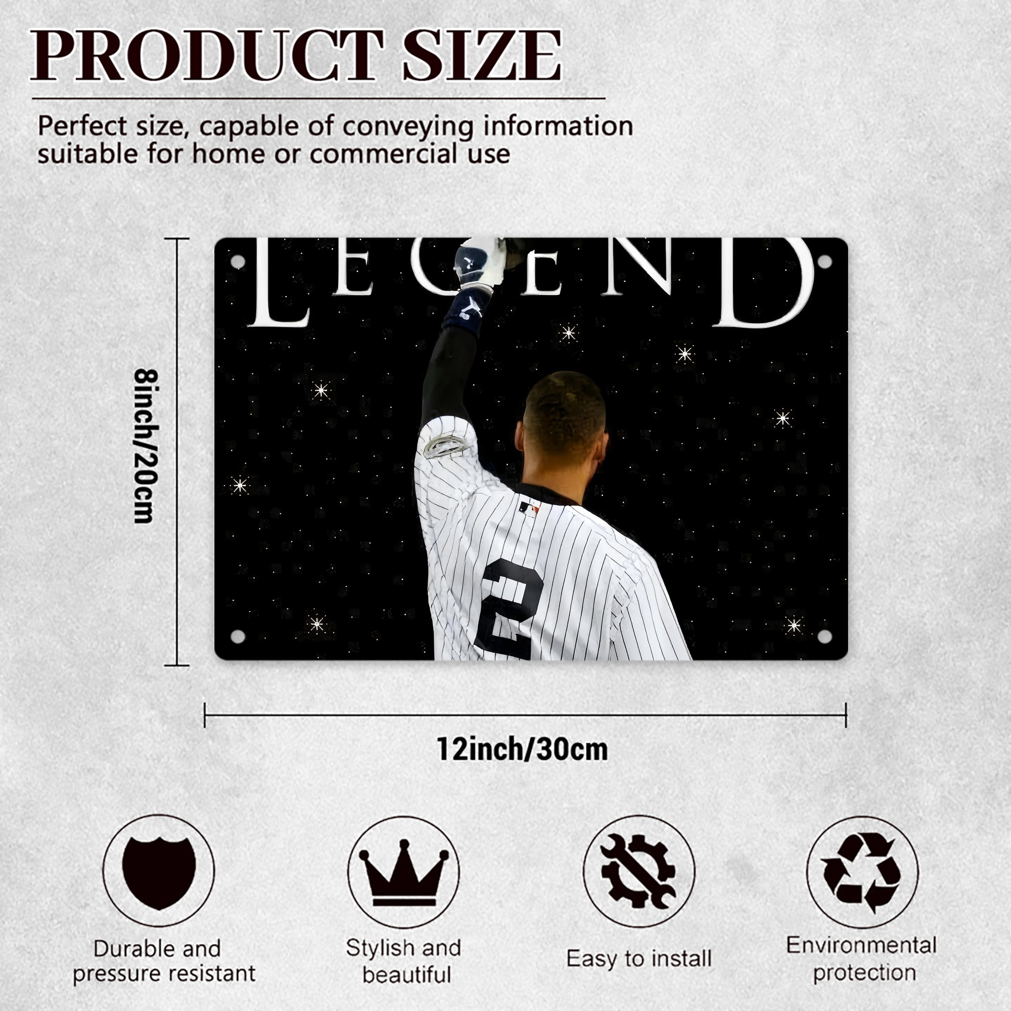 Derek Jeter 73 Decorative Aluminum Plaque – Horizontal Design – Durable, Stylish, Easy To Install – Ideal For Home, Office, Bar, And More