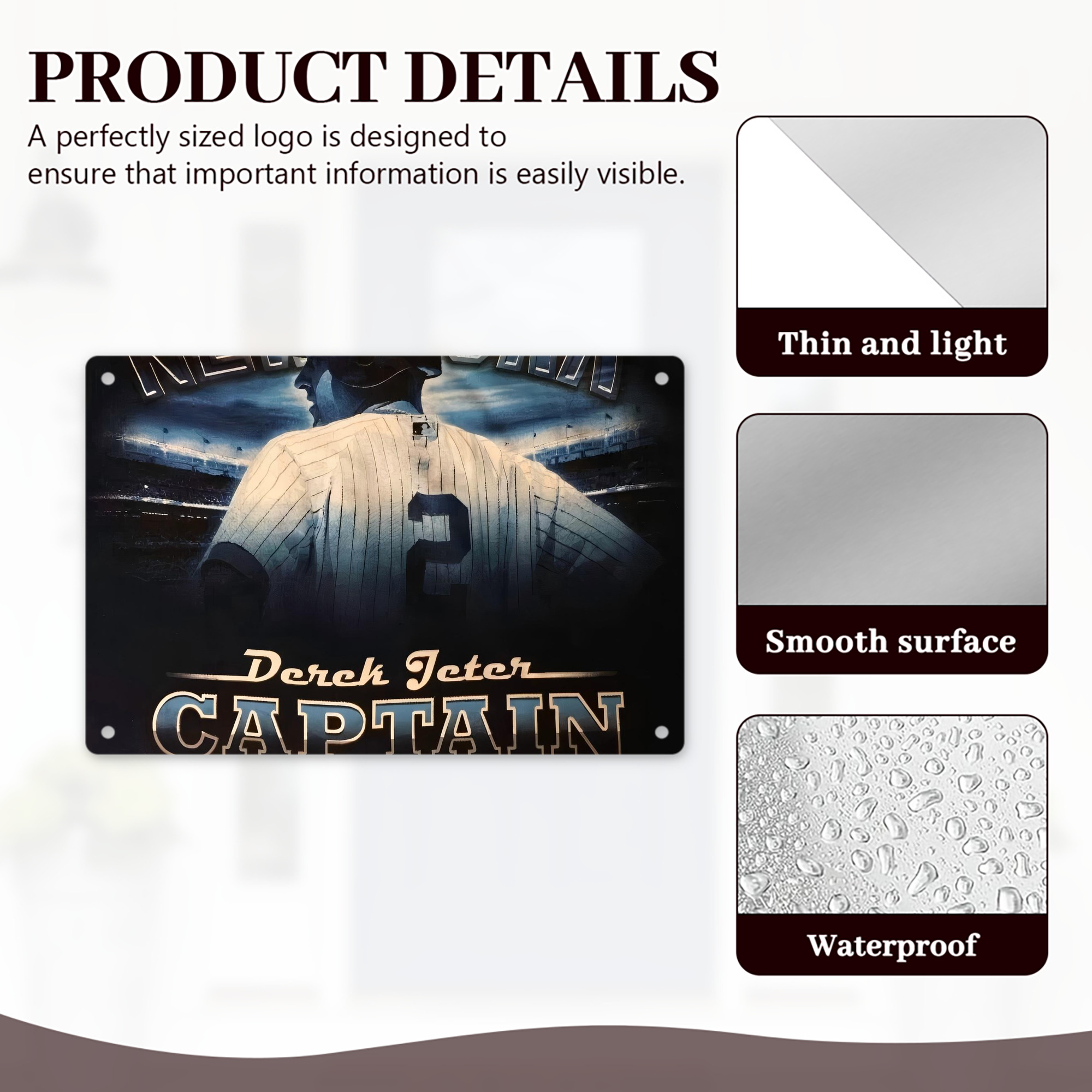 Derek Jeter 74 Decorative Aluminum Plaque – Horizontal Design – Durable, Stylish, Easy To Install – Ideal For Home, Office, Bar, And More