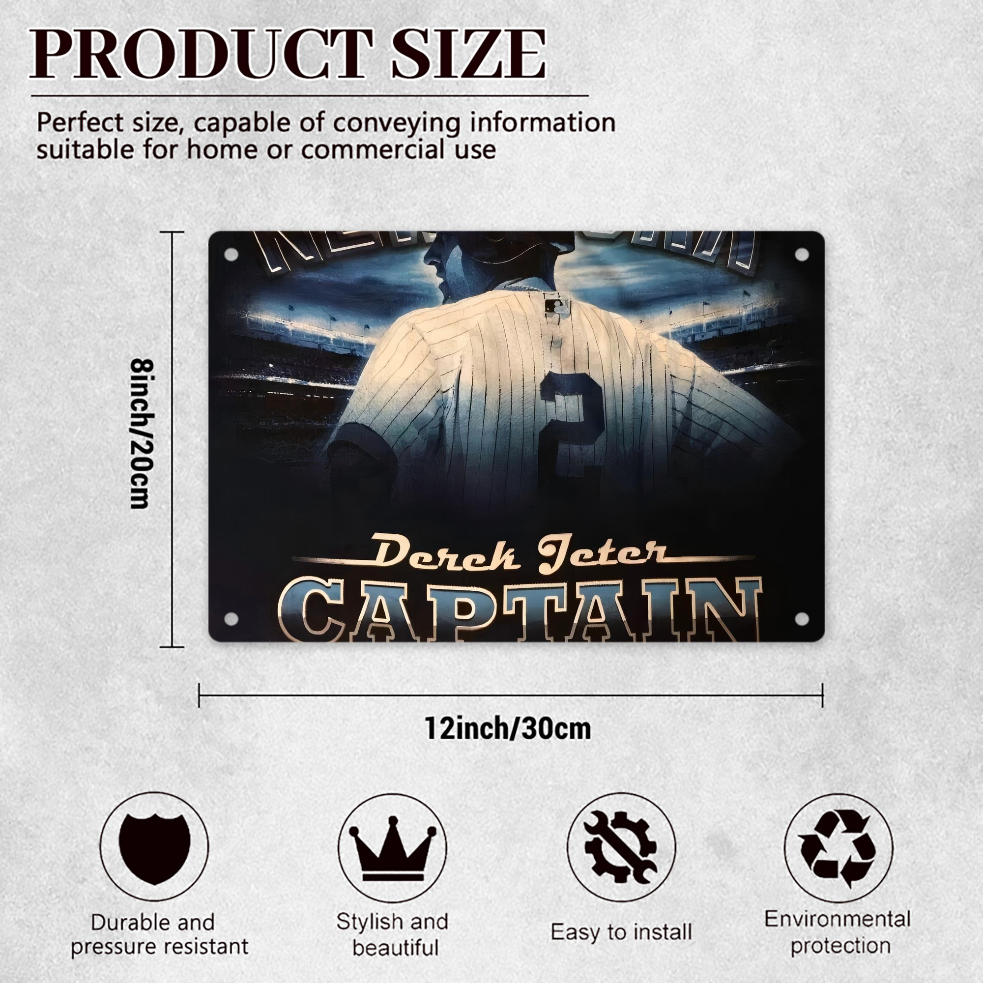 Derek Jeter 74 Decorative Aluminum Plaque – Horizontal Design – Durable, Stylish, Easy To Install – Ideal For Home, Office, Bar, And More