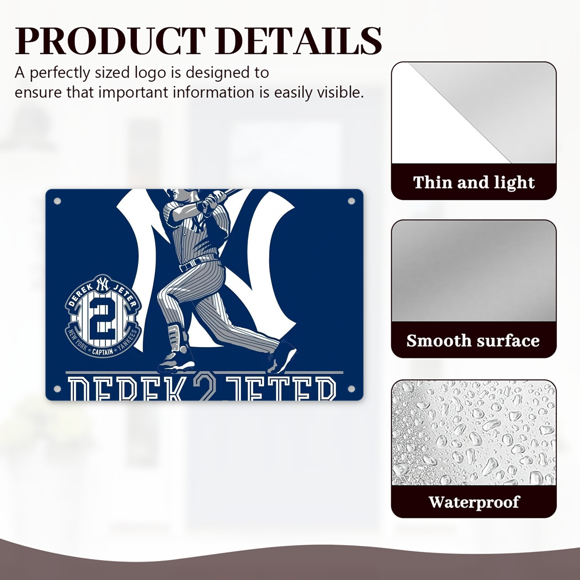 Derek Jeter 104 Decorative Aluminum Plaque – Horizontal Design – Durable, Stylish, Easy To Install – Ideal For Home, Office, Bar, And More
