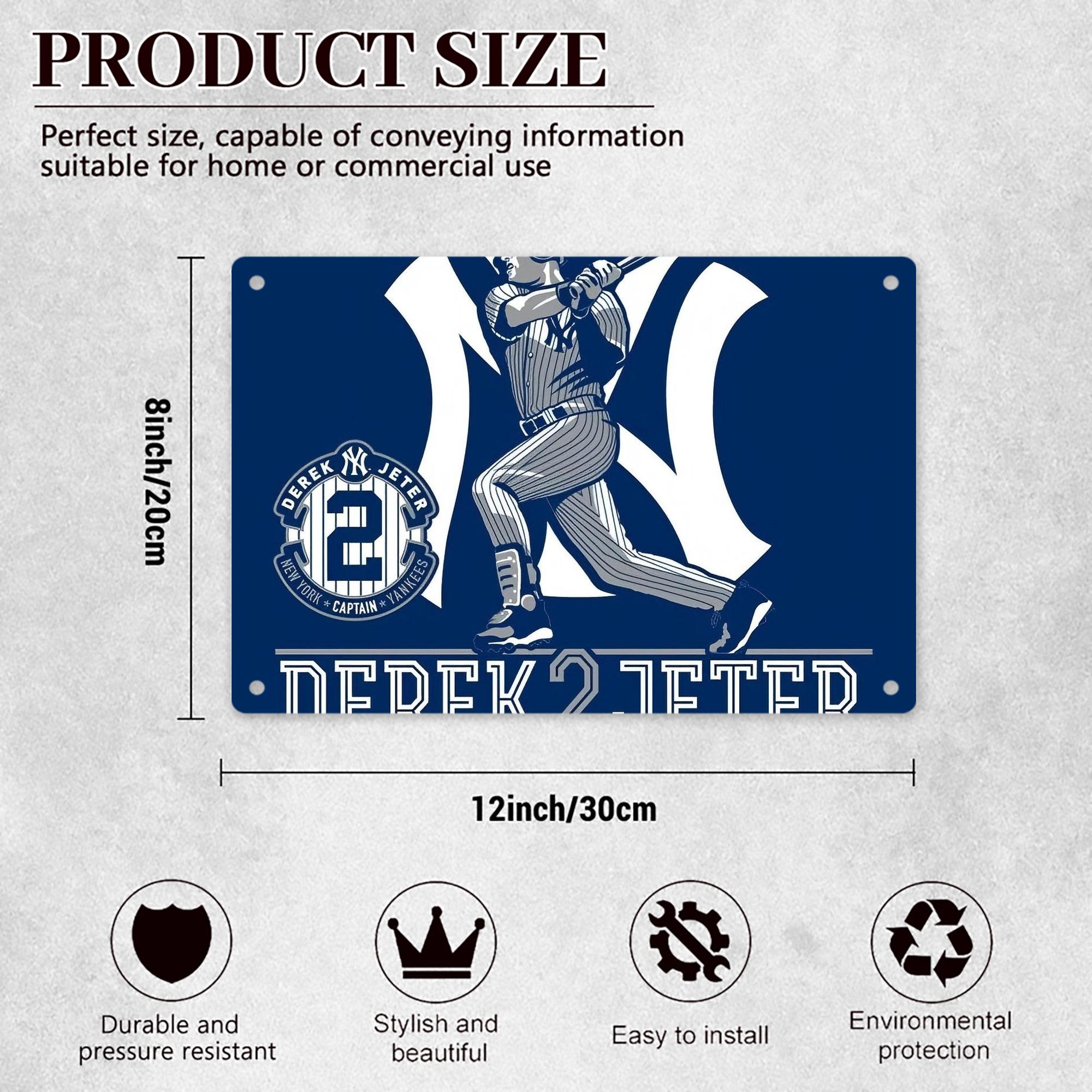 Derek Jeter 104 Decorative Aluminum Plaque – Horizontal Design – Durable, Stylish, Easy To Install – Ideal For Home, Office, Bar, And More