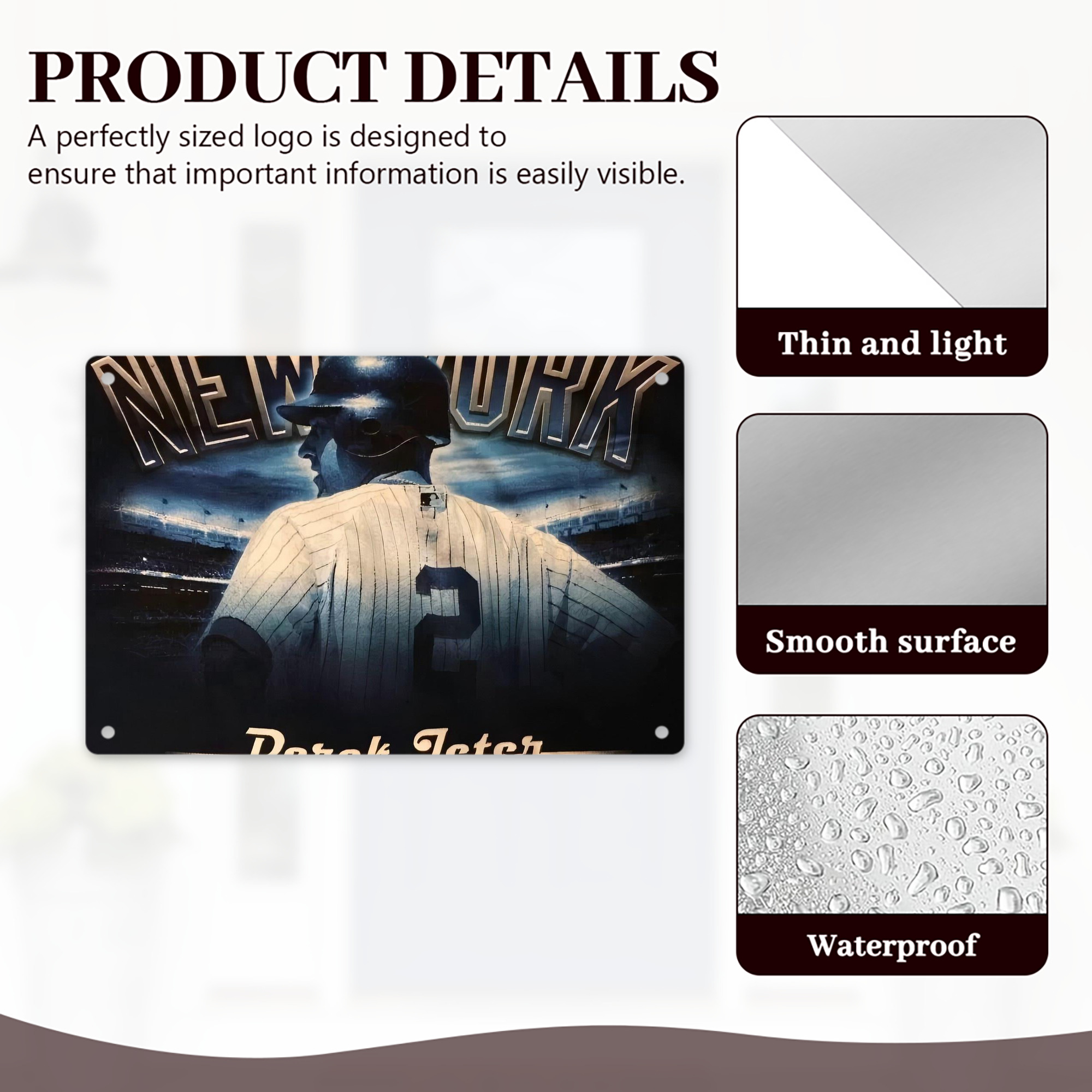 Derek Jeter 114 Decorative Aluminum Plaque – Horizontal Design – Durable, Stylish, Easy To Install – Ideal For Home, Office, Bar, And More