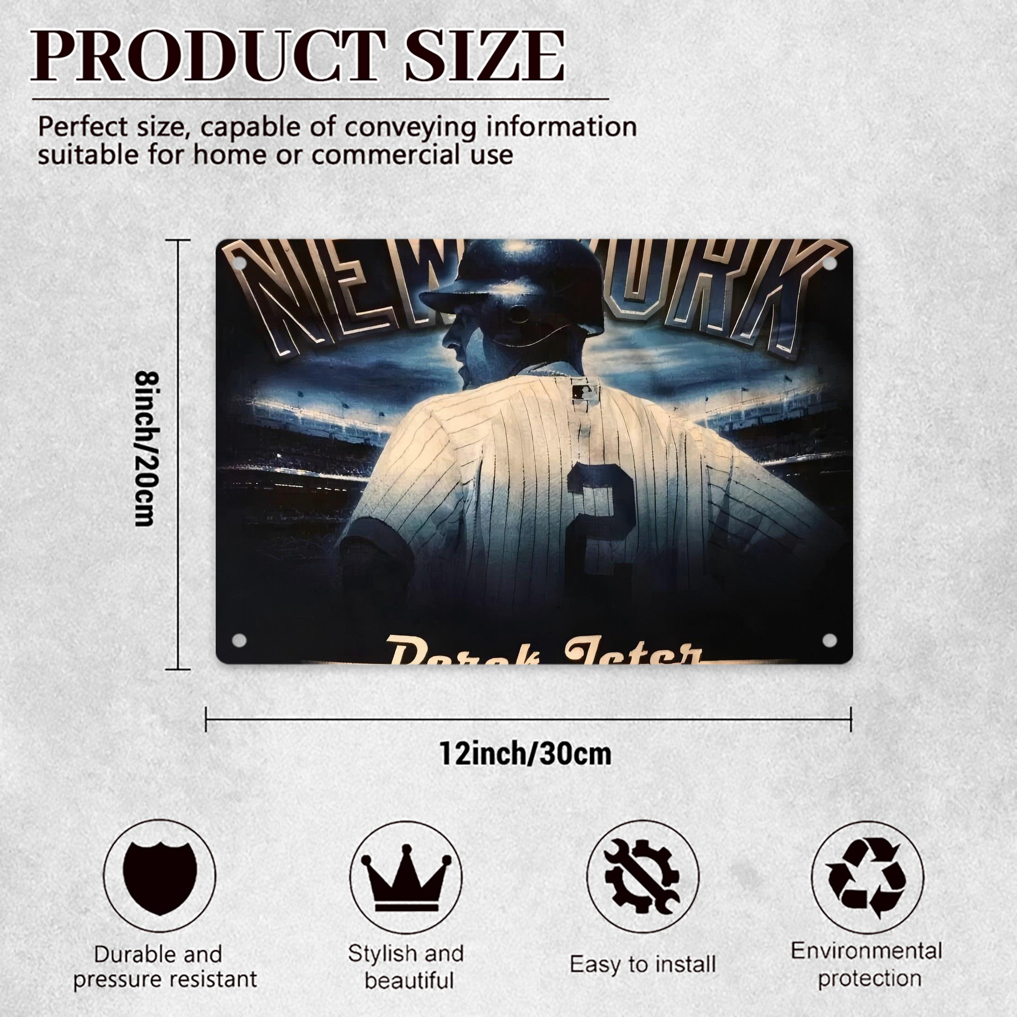 Derek Jeter 114 Decorative Aluminum Plaque – Horizontal Design – Durable, Stylish, Easy To Install – Ideal For Home, Office, Bar, And More