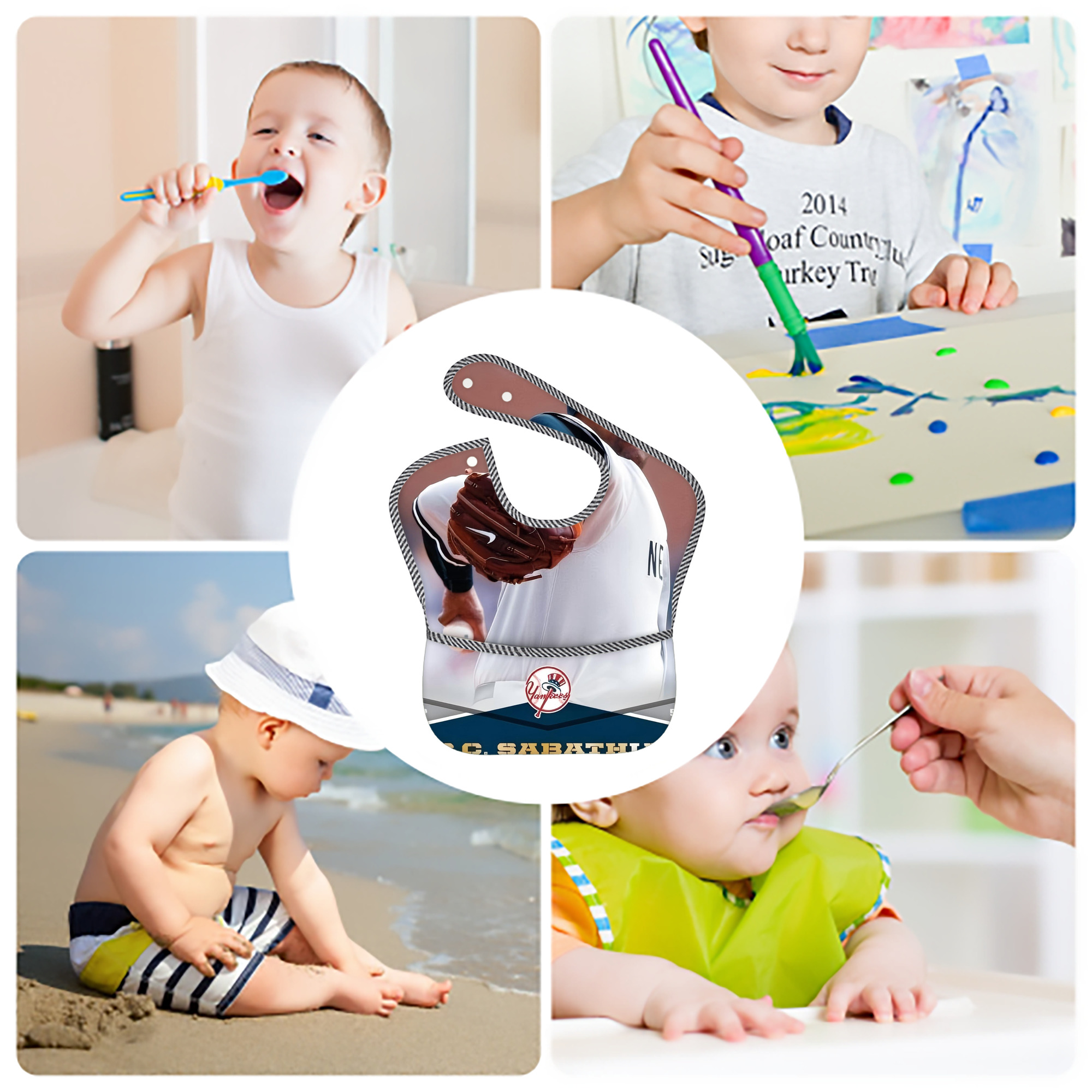 CC Sabatnia 6 Adjustable Waterproof Toddler Bib – Full-Print Durable Polyester – Foldable Crumb Pocket – Easy Snap Closure – Soft