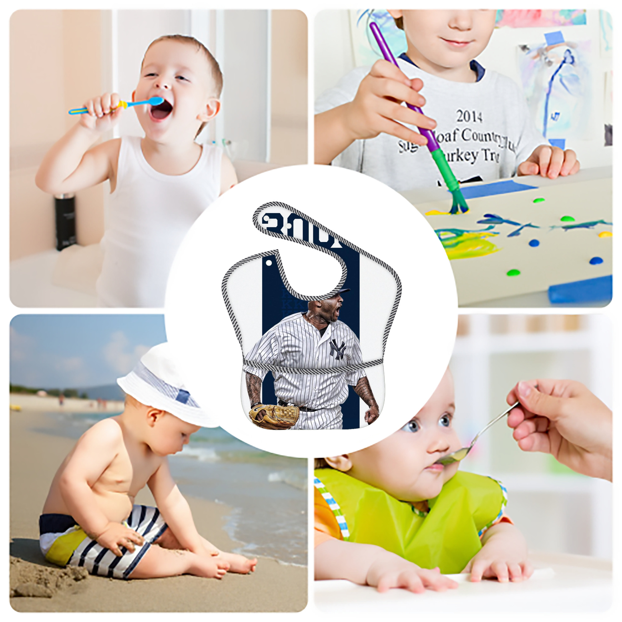 CC Sabatnia 7 Adjustable Waterproof Toddler Bib – Full-Print Durable Polyester – Foldable Crumb Pocket – Easy Snap Closure – Soft