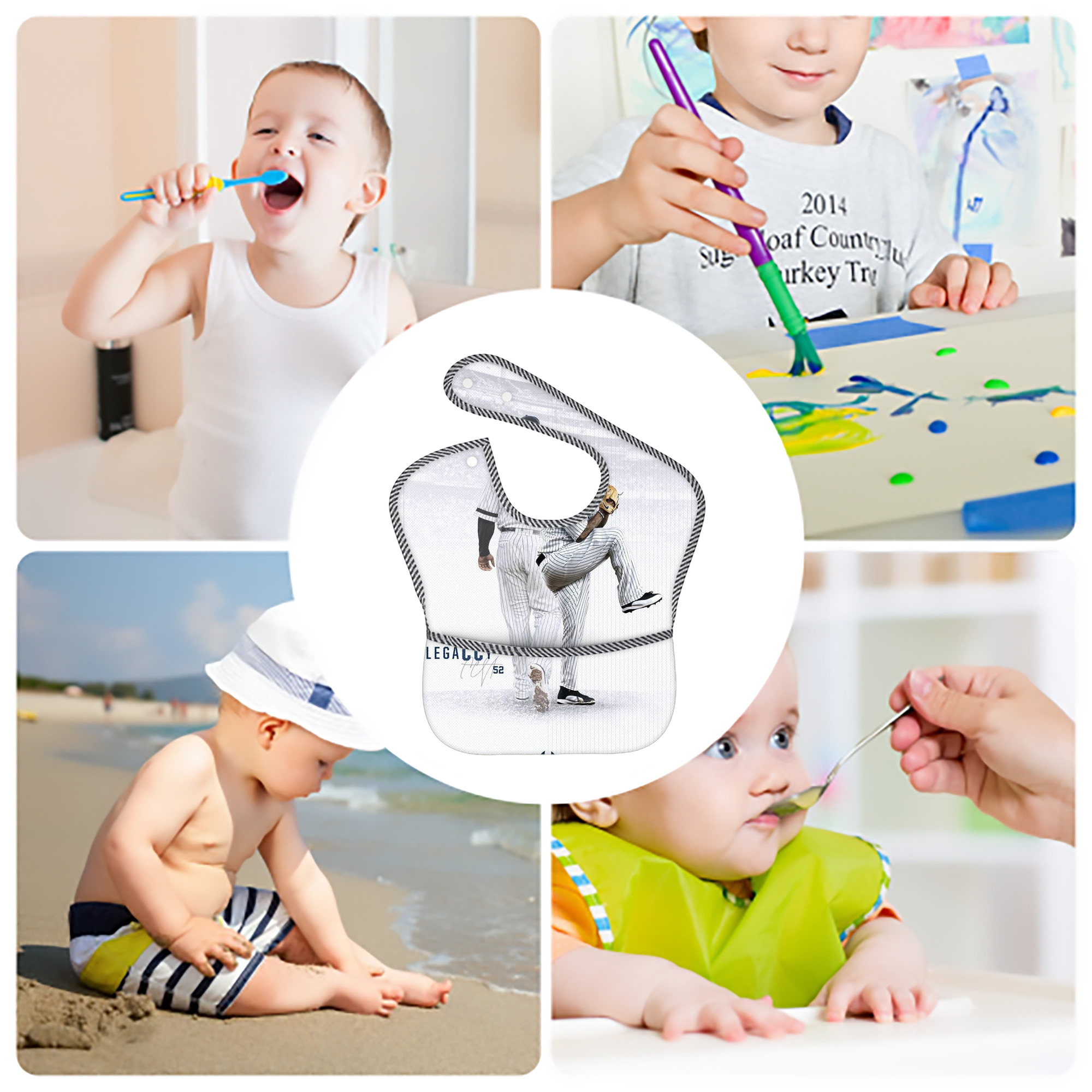 CC Sabatnia 9 Adjustable Waterproof Toddler Bib – Full-Print Durable Polyester – Foldable Crumb Pocket – Easy Snap Closure – Soft