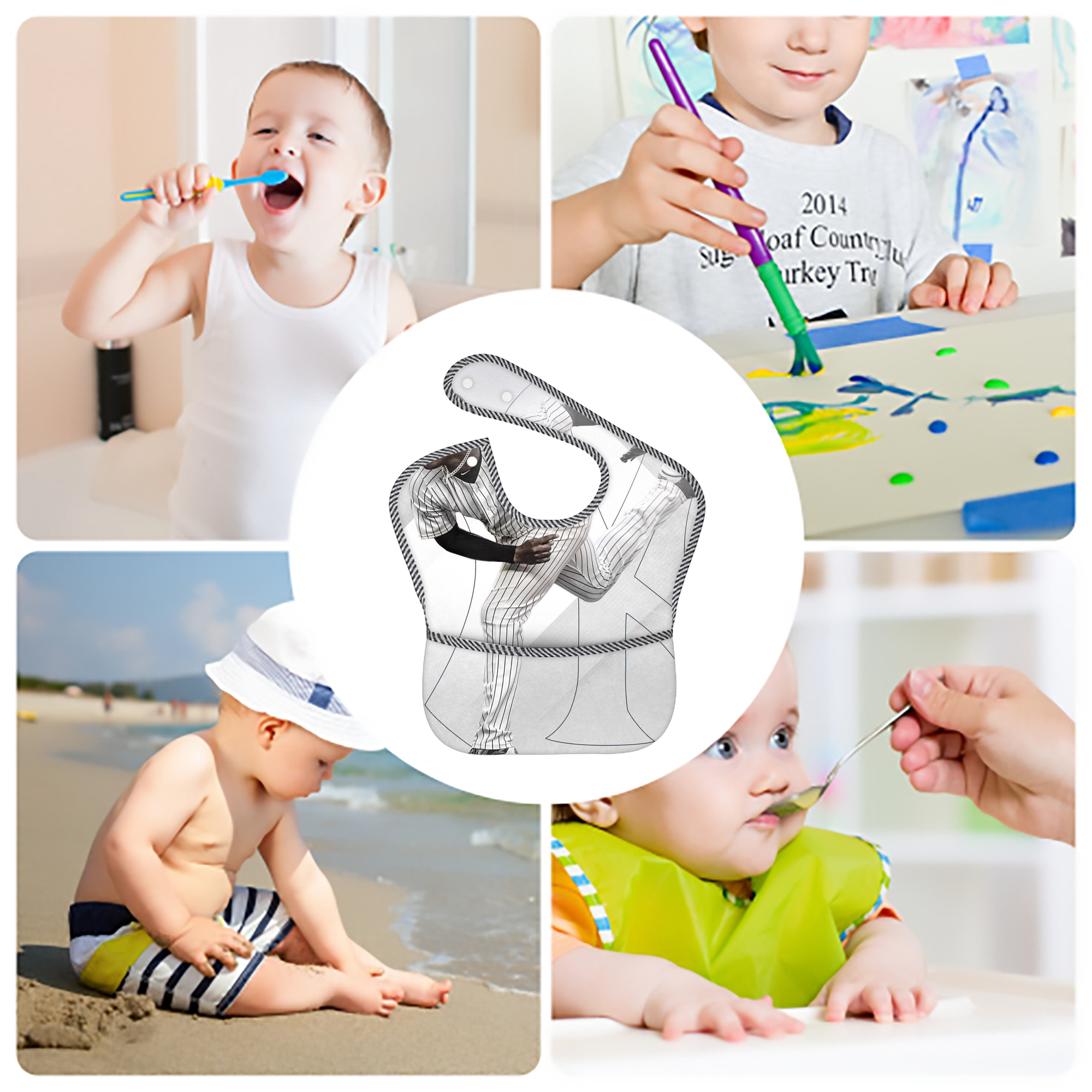 CC Sabatnia 10 Adjustable Waterproof Toddler Bib – Full-Print Durable Polyester – Foldable Crumb Pocket – Easy Snap Closure – Soft