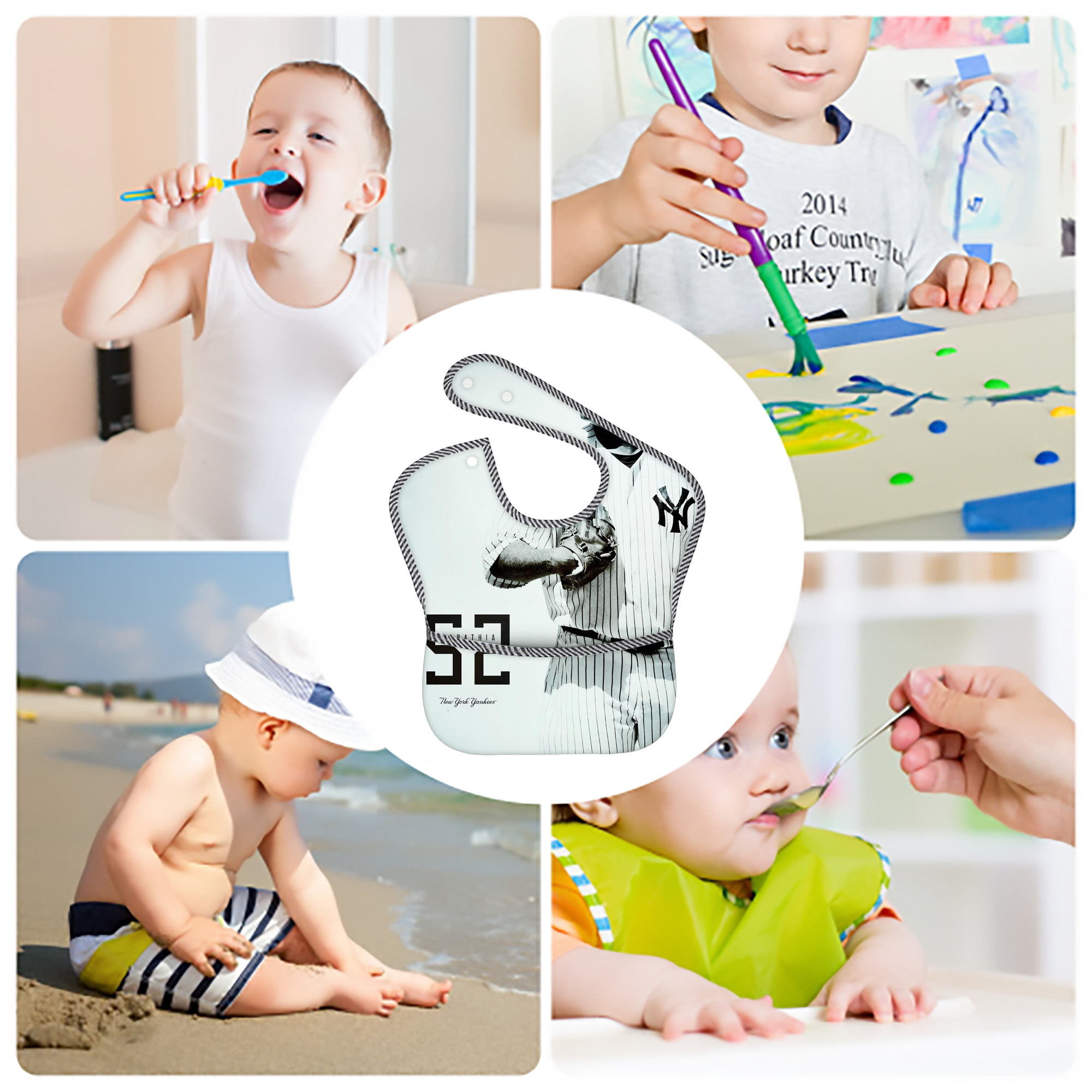 CC Sabatnia 12 Adjustable Waterproof Toddler Bib – Full-Print Durable Polyester – Foldable Crumb Pocket – Easy Snap Closure – Soft