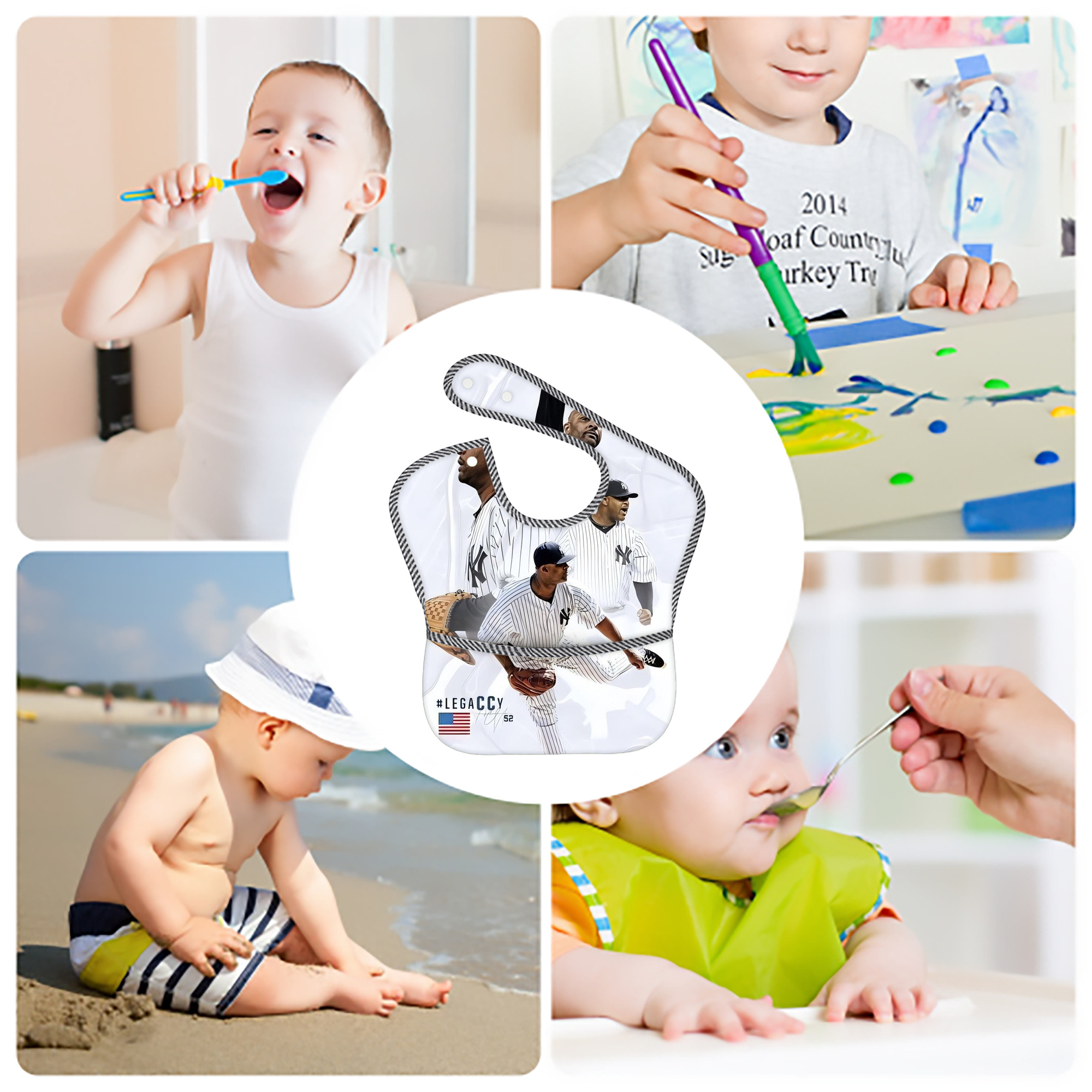 CC Sabatnia 13 Adjustable Waterproof Toddler Bib – Full-Print Durable Polyester – Foldable Crumb Pocket – Easy Snap Closure – Soft