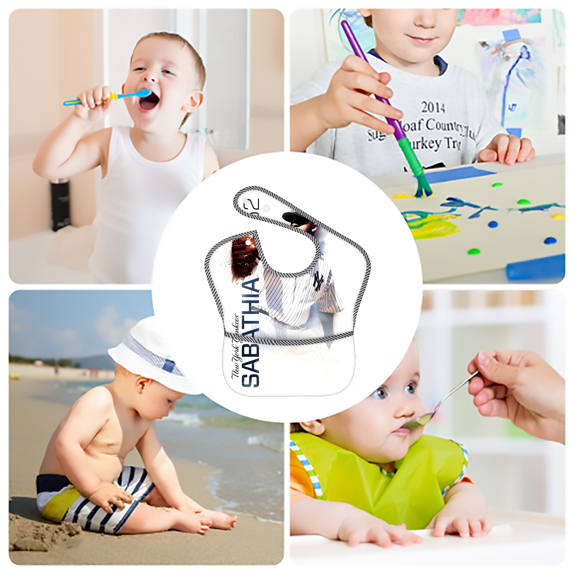 CC Sabatnia 25 Adjustable Waterproof Toddler Bib – Full-Print Durable Polyester – Foldable Crumb Pocket – Easy Snap Closure – Soft