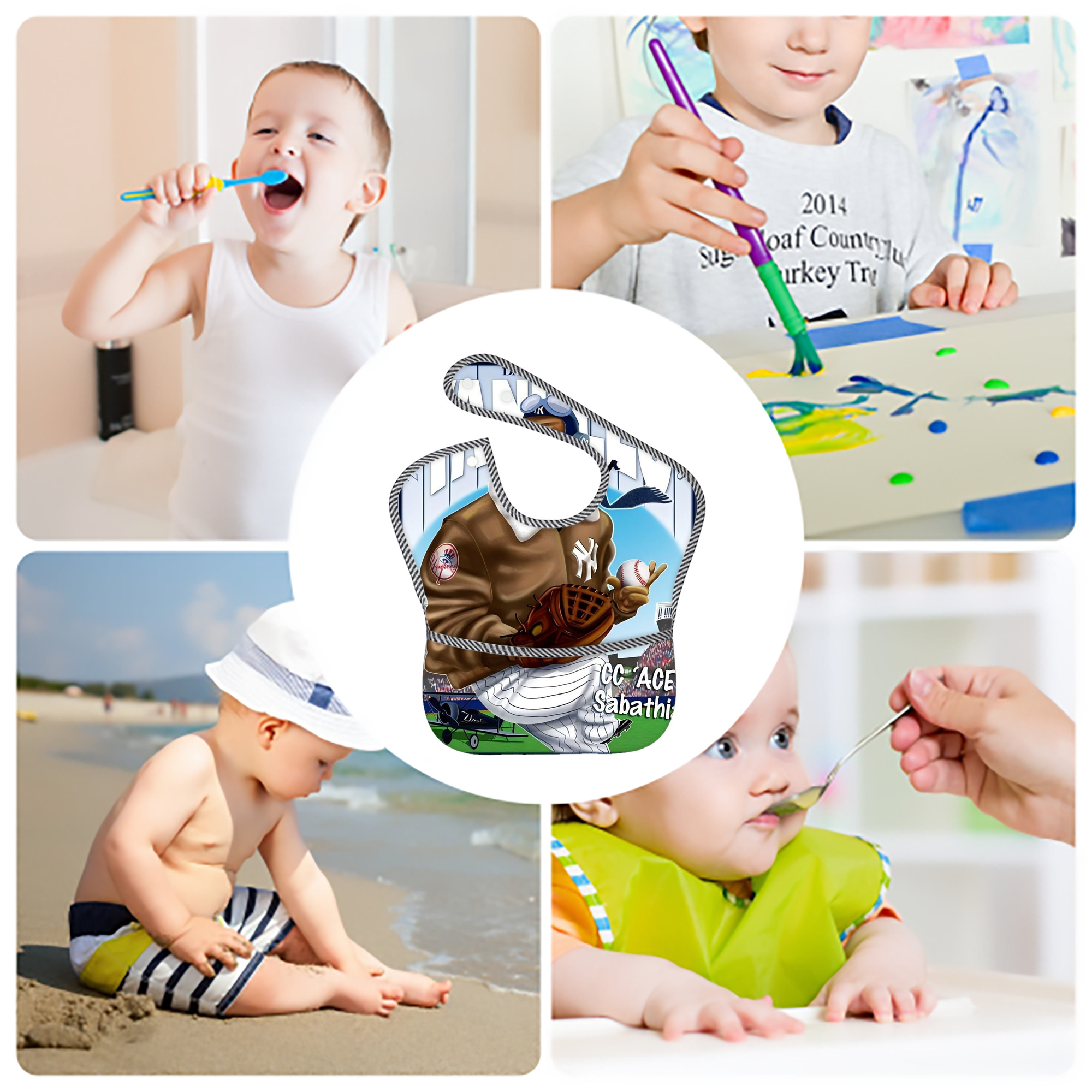 CC Sabatnia 29 Adjustable Waterproof Toddler Bib – Full-Print Durable Polyester – Foldable Crumb Pocket – Easy Snap Closure – Soft