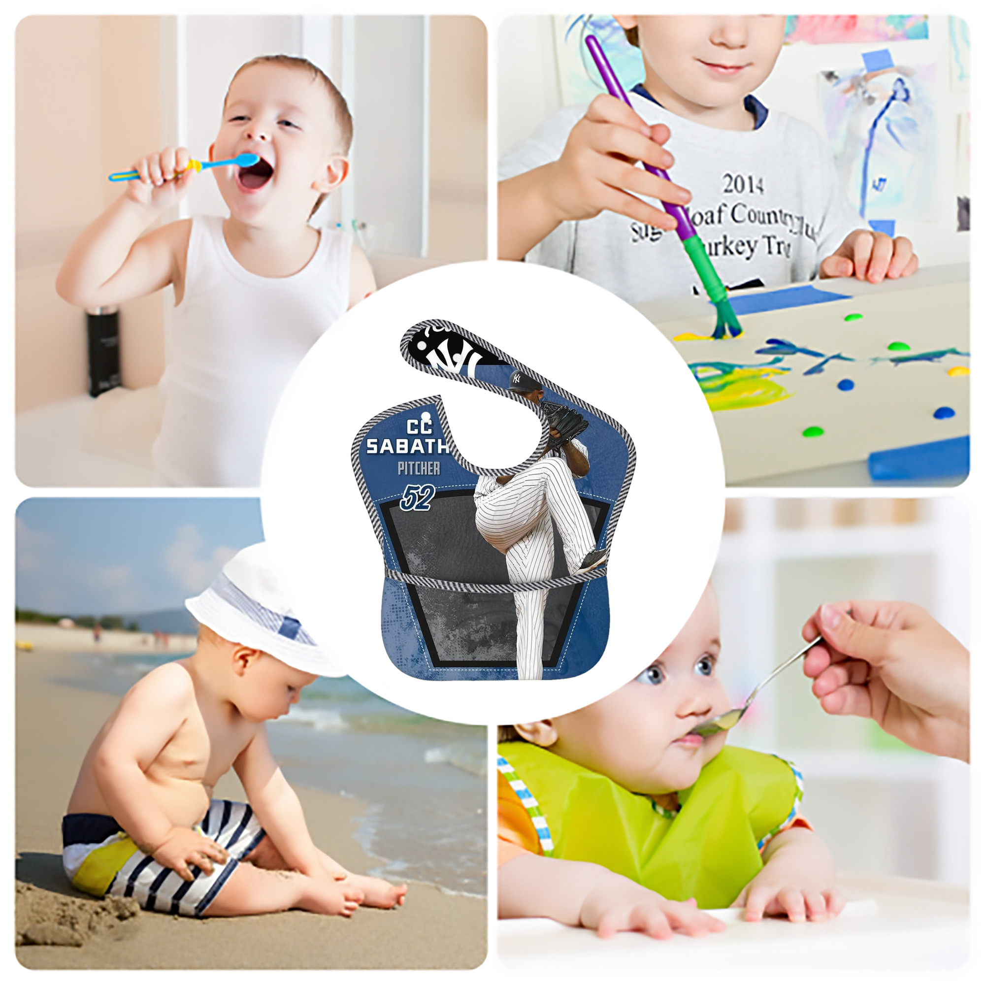 CC Sabatnia 31 Adjustable Waterproof Toddler Bib – Full-Print Durable Polyester – Foldable Crumb Pocket – Easy Snap Closure – Soft