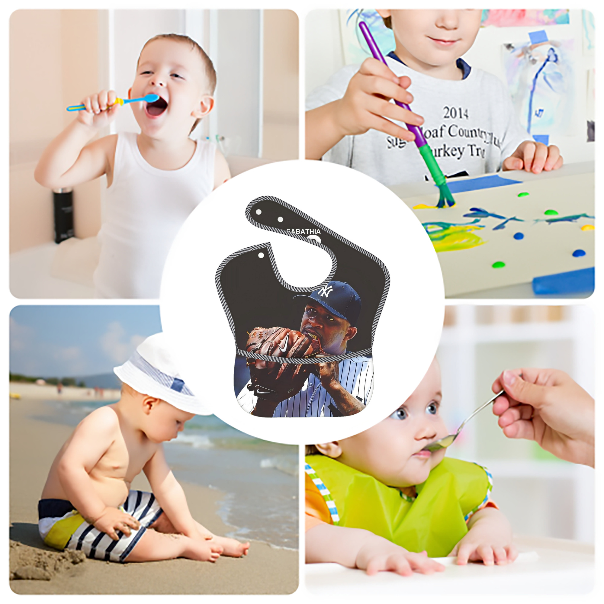 CC Sabatnia 33 Adjustable Waterproof Toddler Bib – Full-Print Durable Polyester – Foldable Crumb Pocket – Easy Snap Closure – Soft