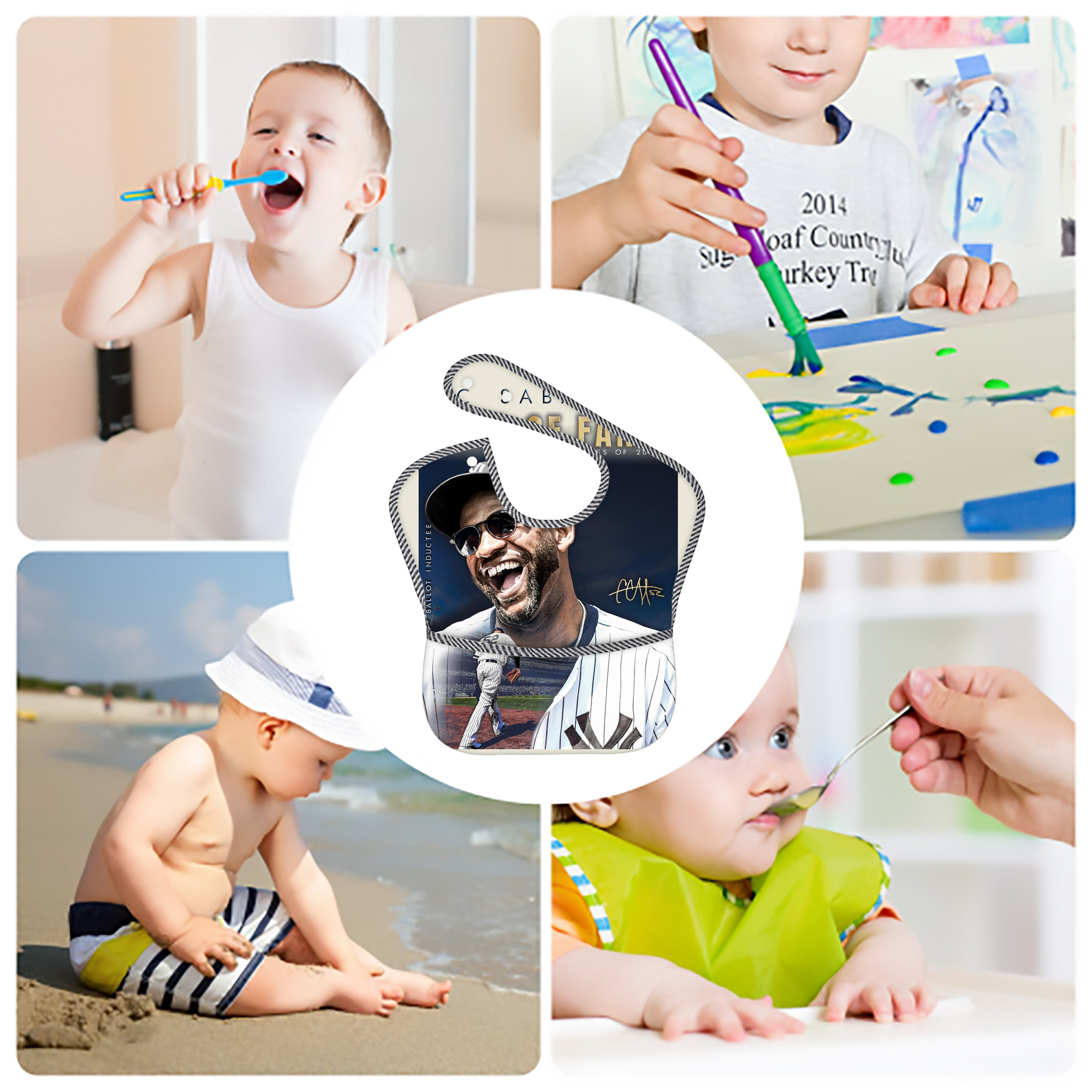 CC Sabatnia 34 Adjustable Waterproof Toddler Bib – Full-Print Durable Polyester – Foldable Crumb Pocket – Easy Snap Closure – Soft